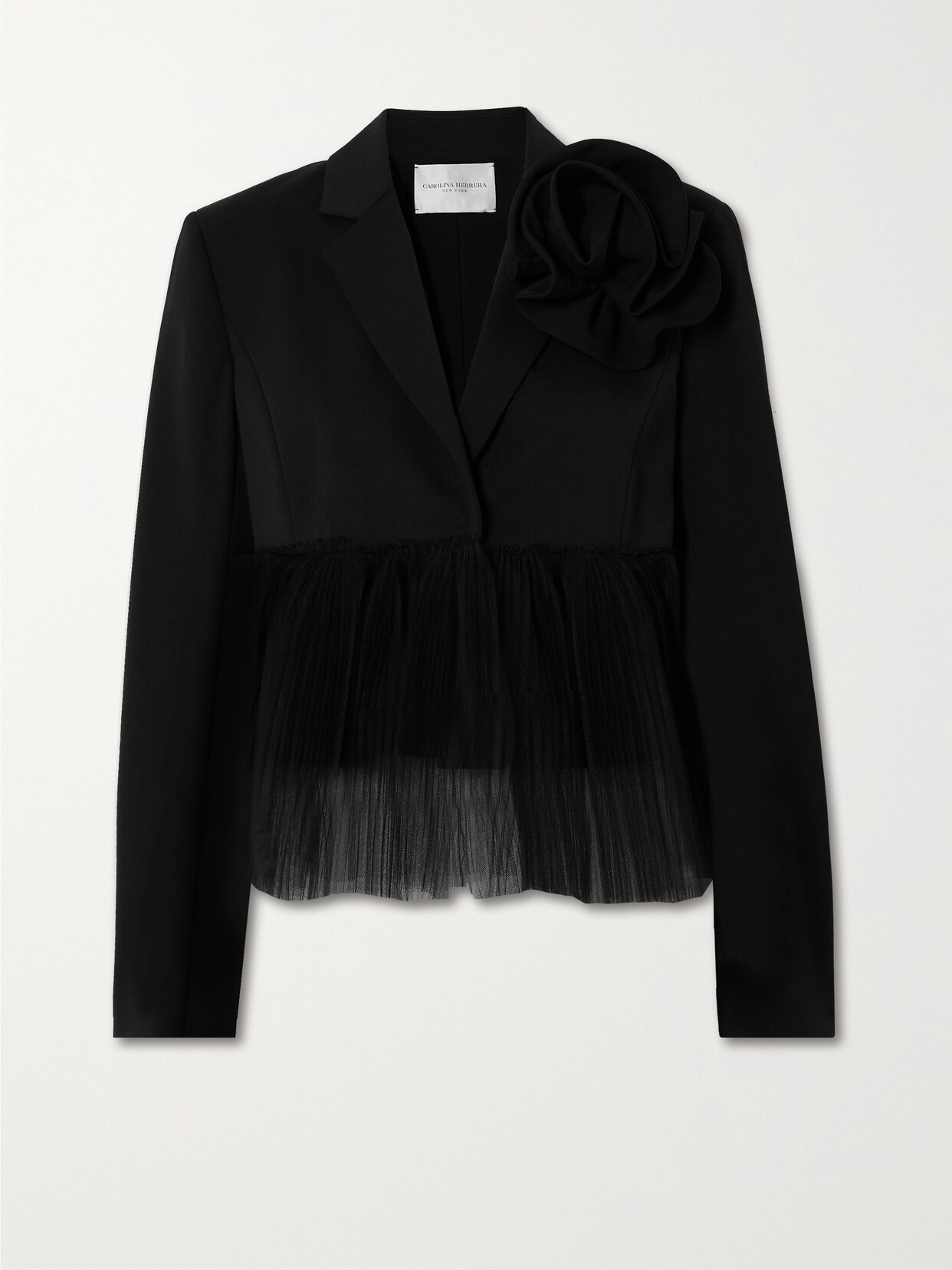 Carolina Herrera Appliquéd Stretch-wool And Pleated Tulle Blazer In Black