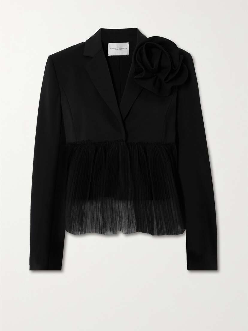 Carolina Herrera Appliquéd Stretch-wool And Pleated Tulle Blazer