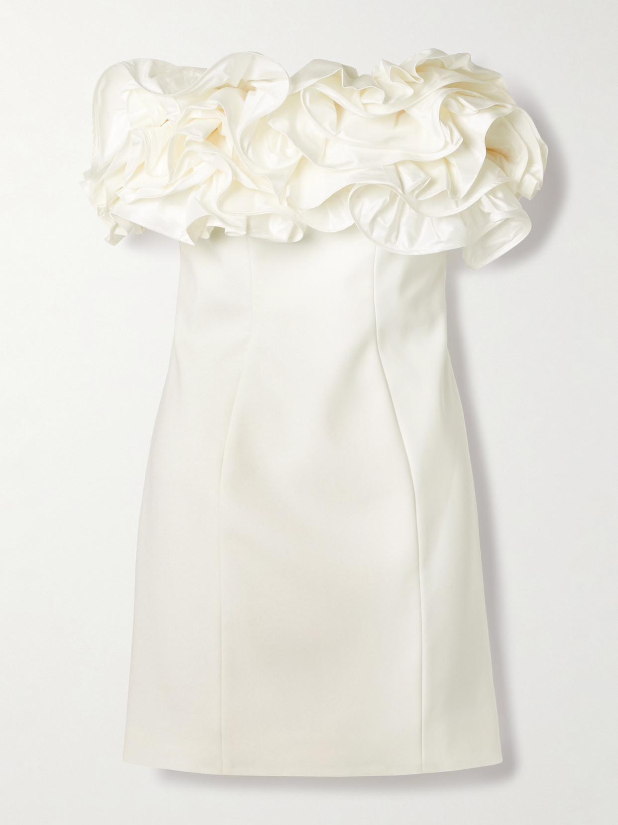 Carolina Herrera Strapless Ruffled Silk Mikado-trimmed Crepe Mini Dress In White