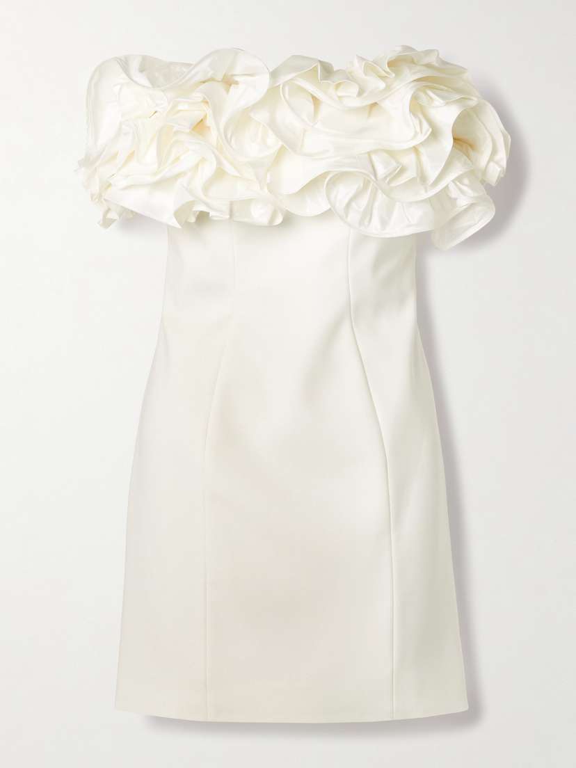 Carolina Herrera Strapless Ruffled Silk Mikado-trimmed Crepe Mini Dress