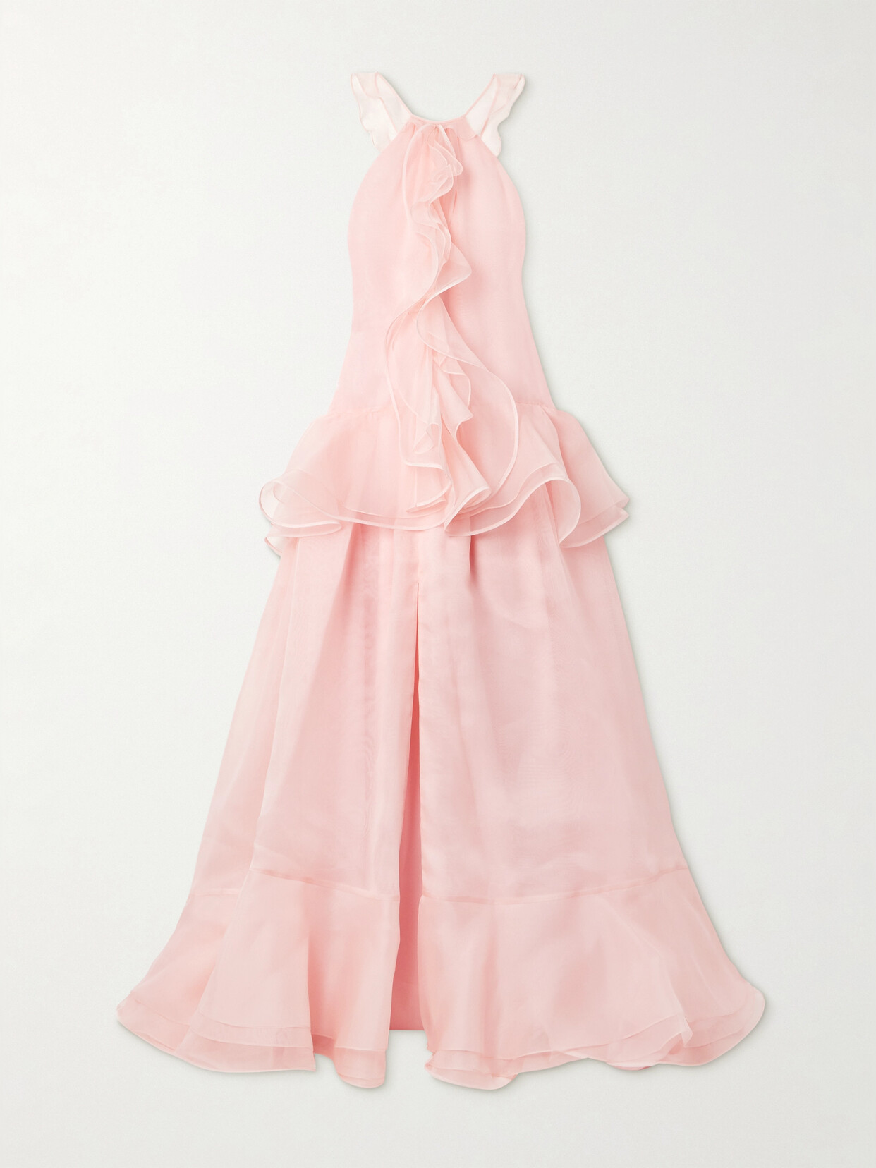 Carolina Herrera Ruffled Silk-organza Halterneck Gown In Pink