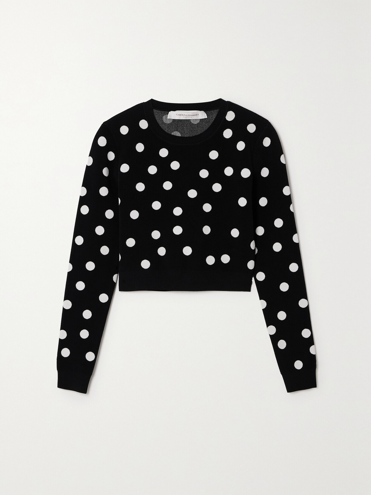 Carolina Herrera Cropped Polka-dot Stretch-knit Top In Black