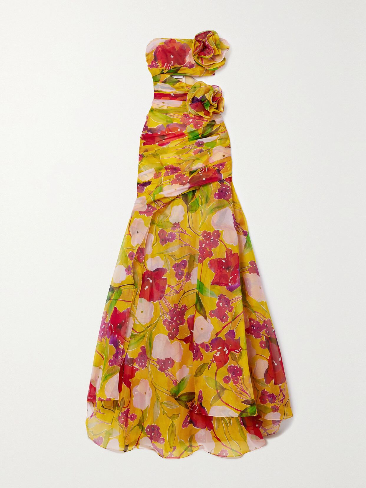 Carolina Herrera - Strapless Cut-out Appliquéd Silk-georgette Gown - Yellow