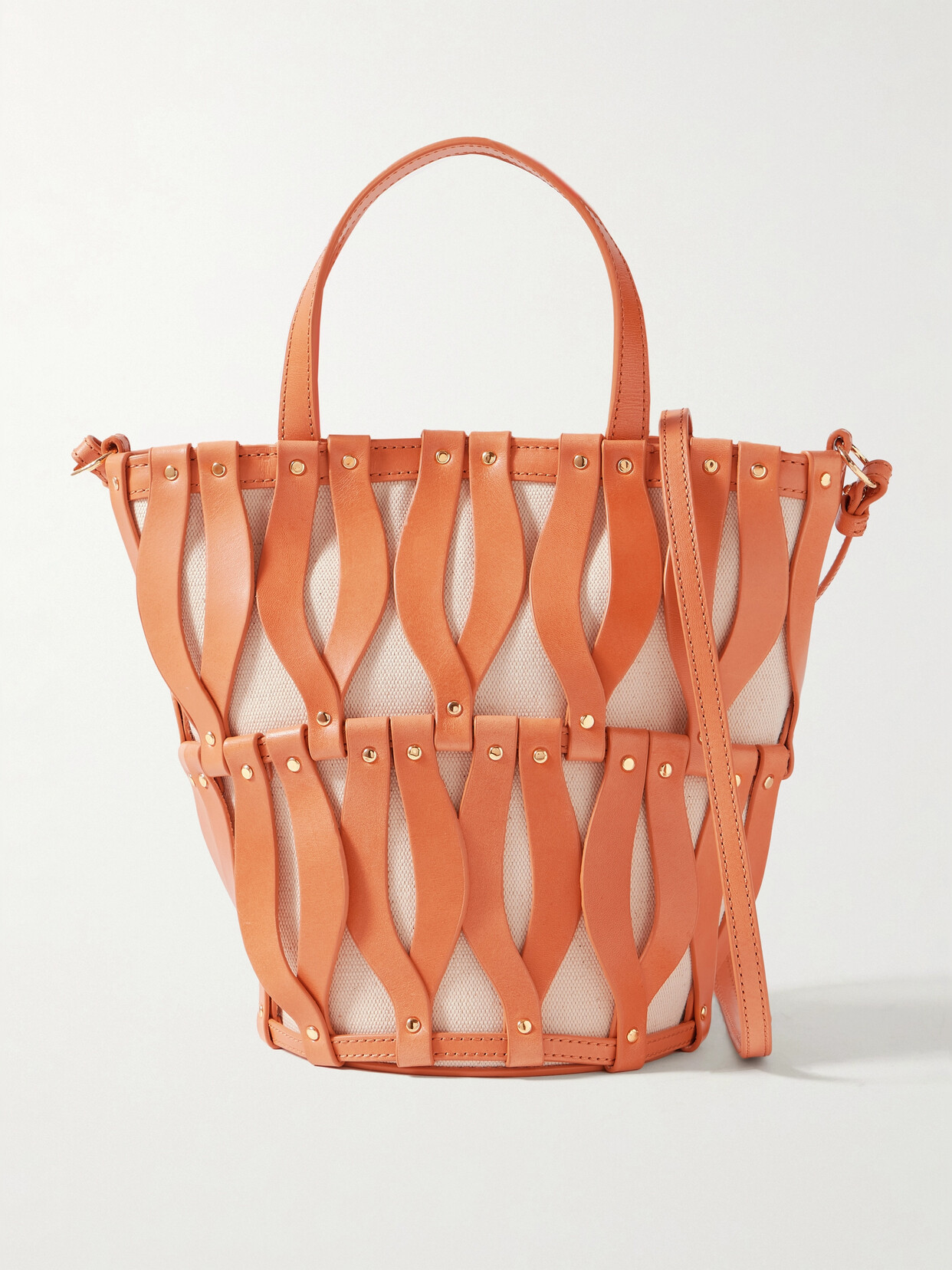 Ulla Johnson Indra Mini Studded Leather And Canvas Tote In Orange