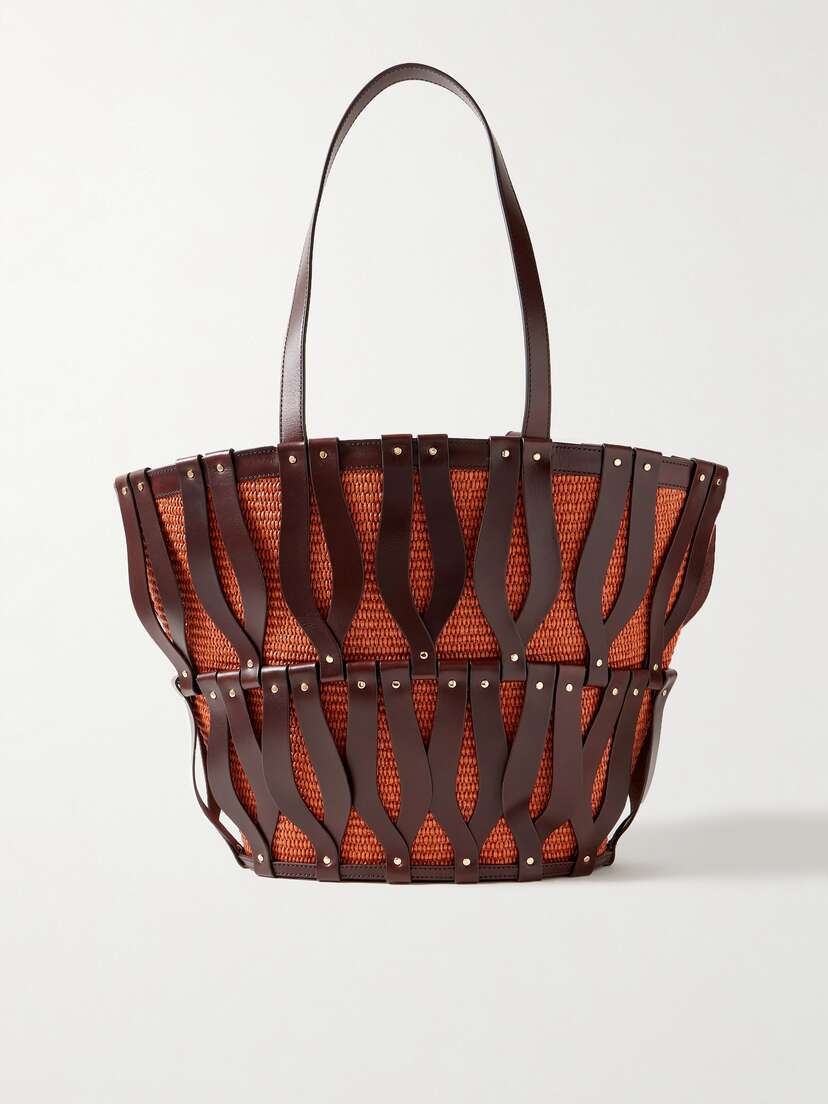 Ulla Johnson Indra Large Studded Leather And Raffia Tote