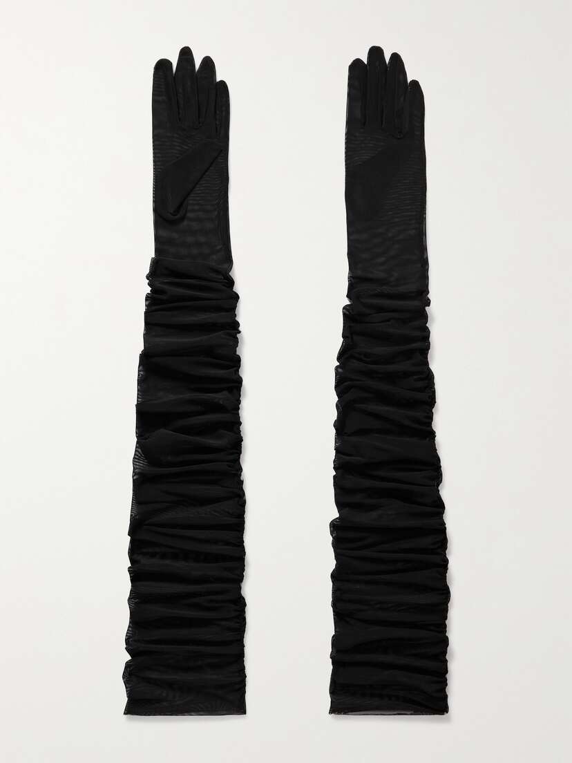 Jennifer Behr Leontyne Ruched Stretch-tulle Gloves