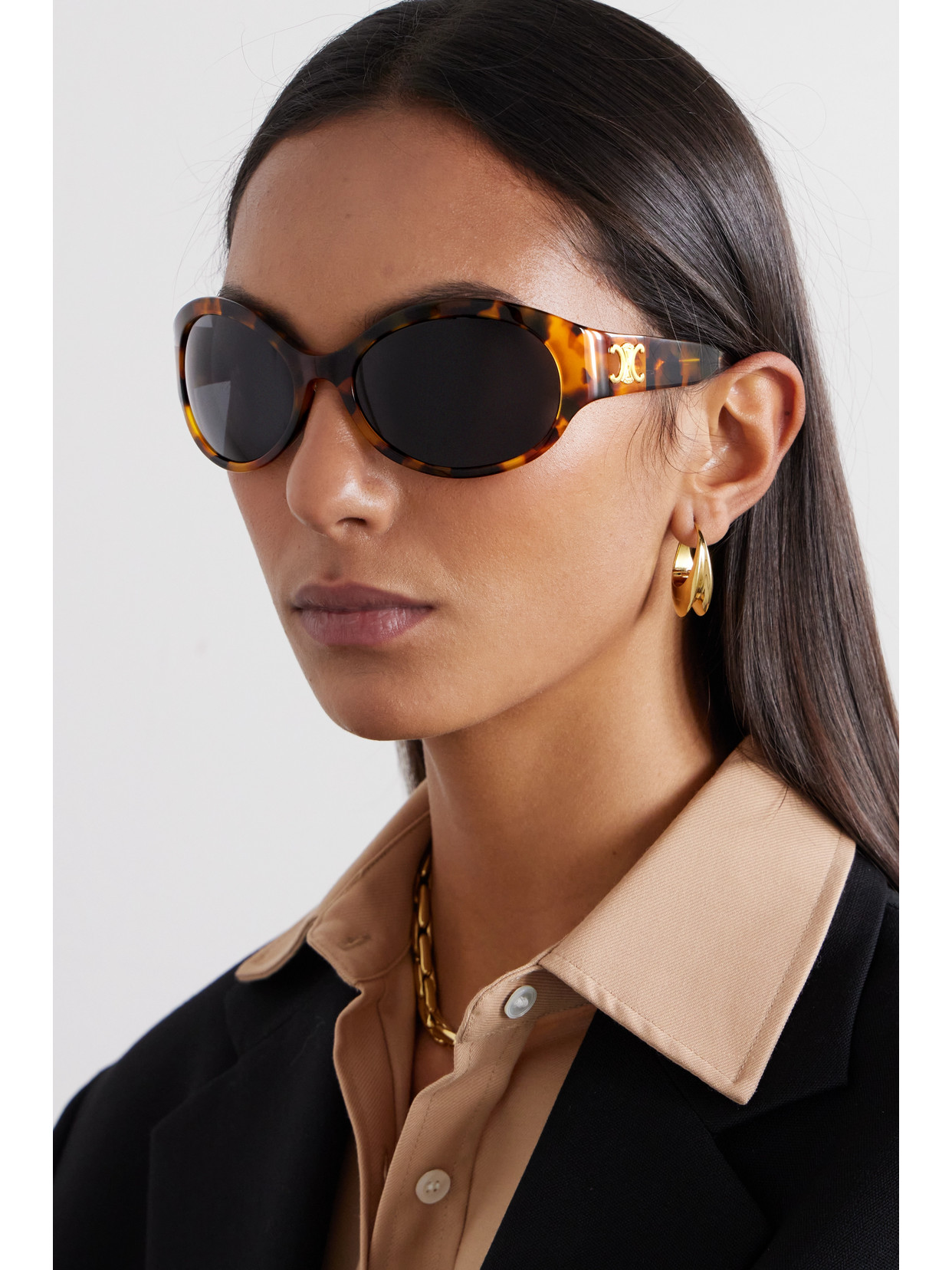 Celine Triomphe Oversized Round-frame Tortoiseshell Acetate Sunglasses In Brown