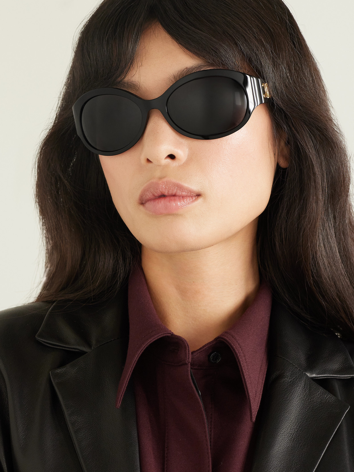 Shop Celine Triomphe Oversized Round-frame Acetate Sunglasses In Black