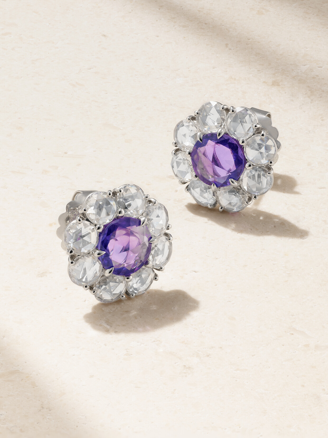 Bayco Platinum Diamond And Sapphire Earrings In Purple