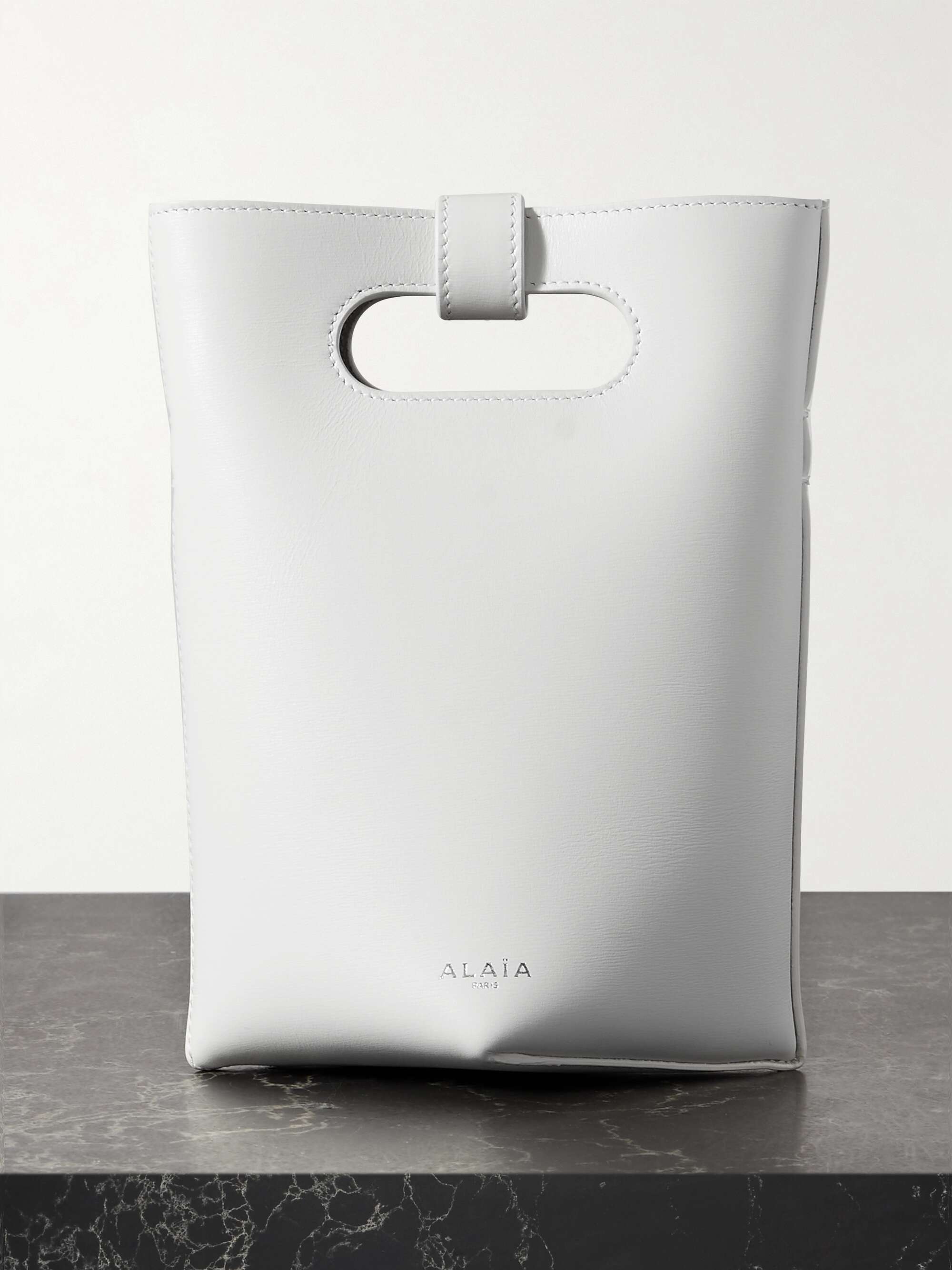 Folded small leather tote white One Size