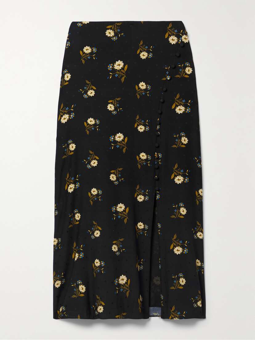 Veronica Beard Franconia Embroidered Floral-print Silk-blend Midi Skirt