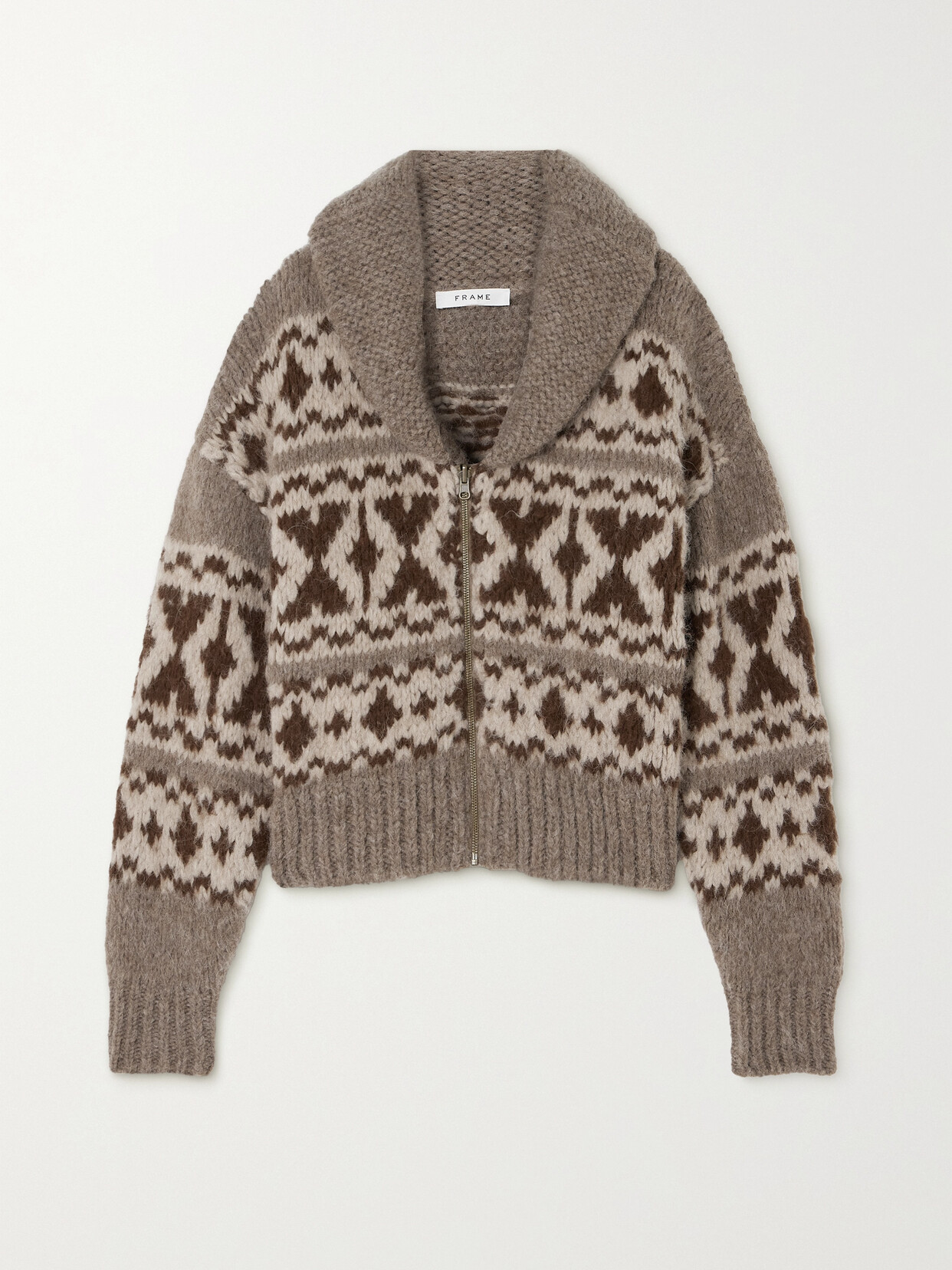 Shop Frame Fair Isle Knitted Cardigan In Brown