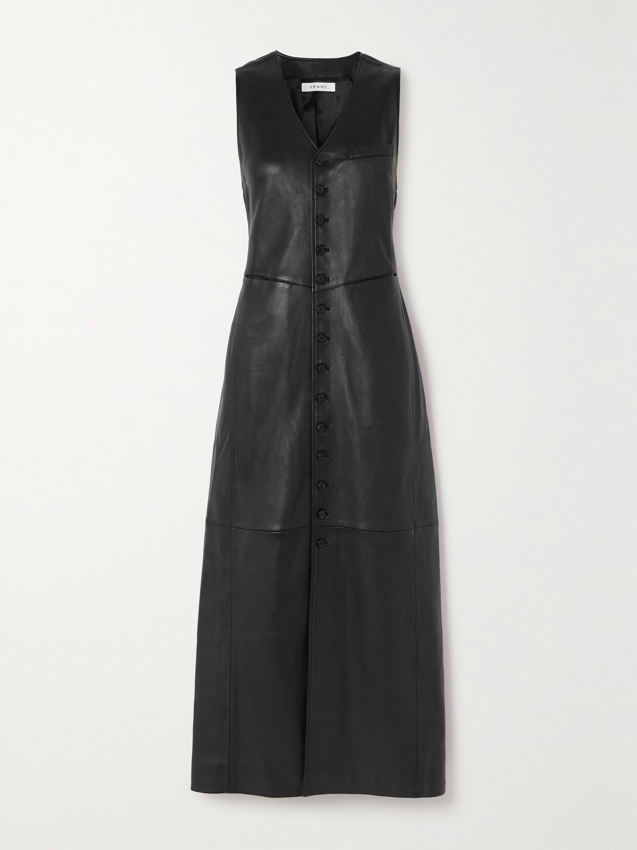 Shop Frame Paneled Leather Midi Dress In Black