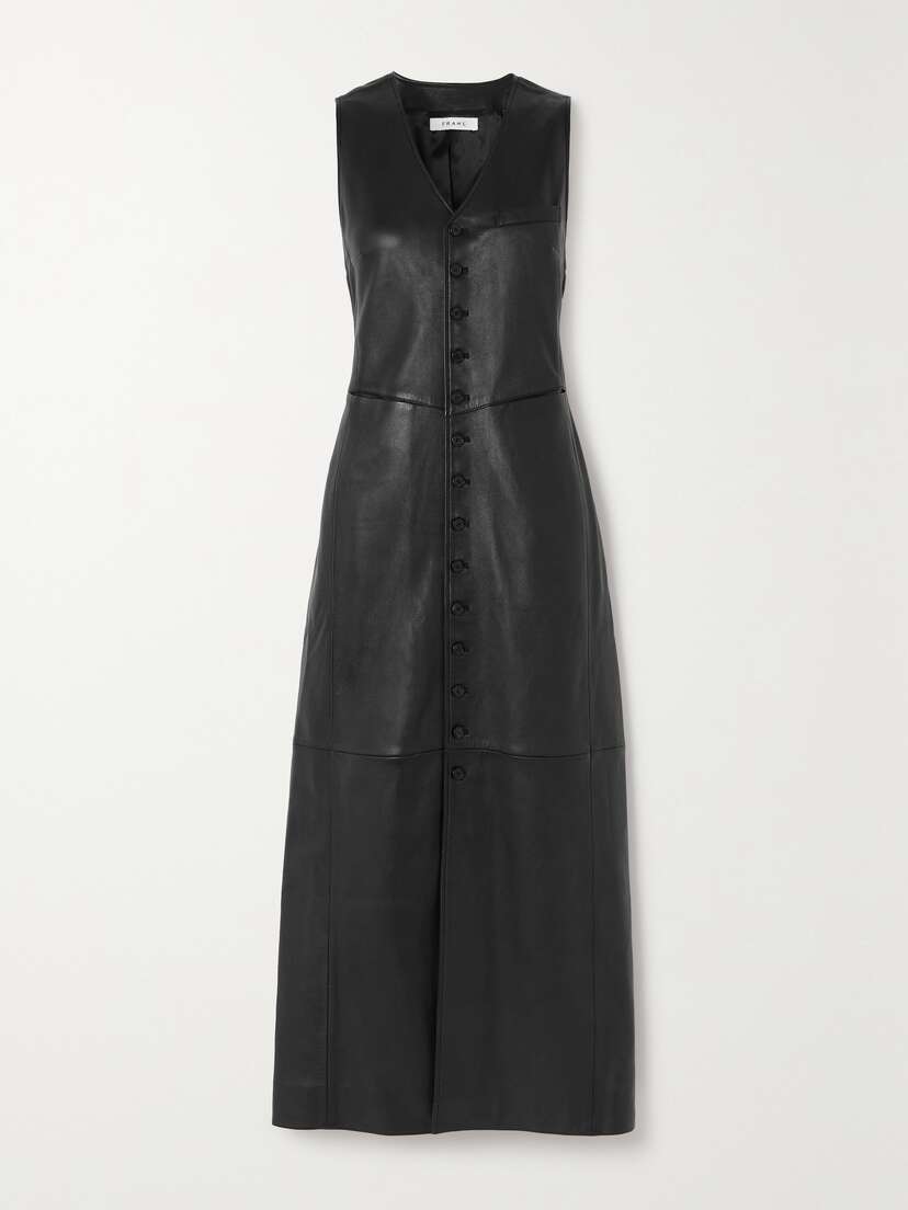 Frame Paneled Leather Midi Dress