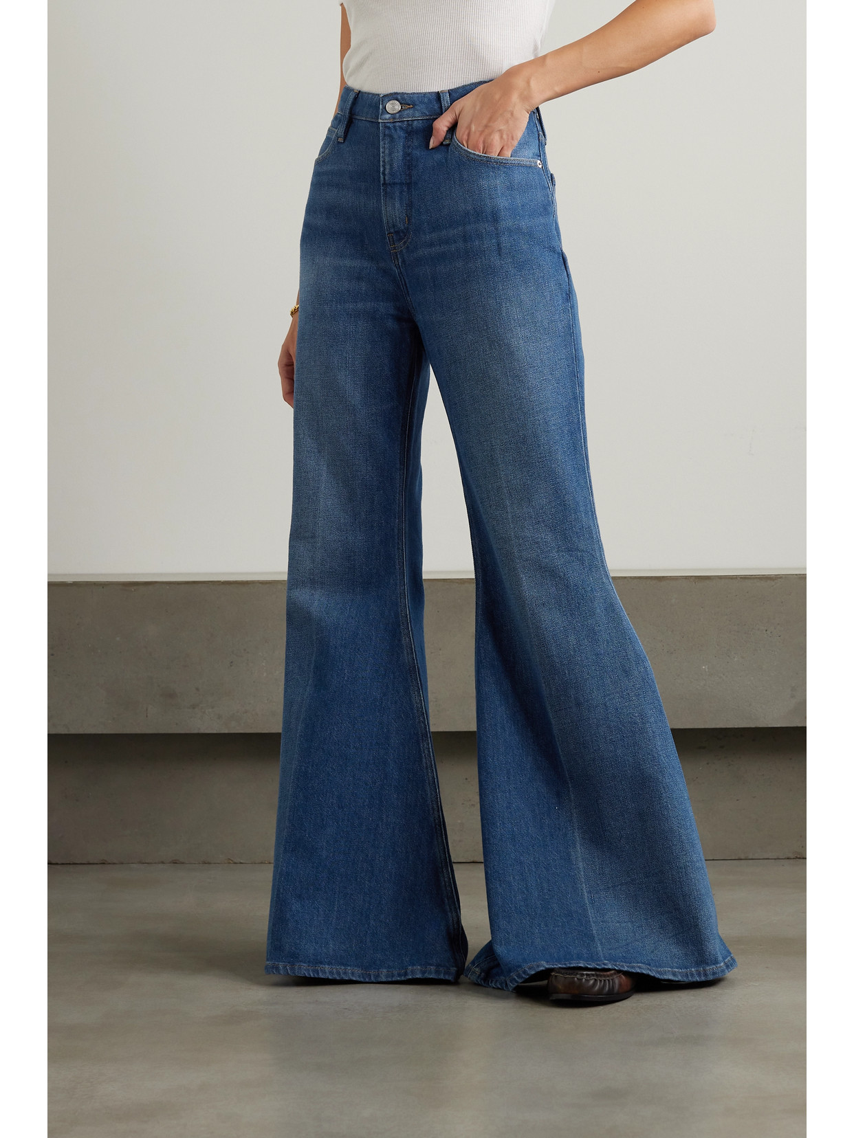 Frame Braided High Waist Crop Mini Bootcut Jeans In Blue