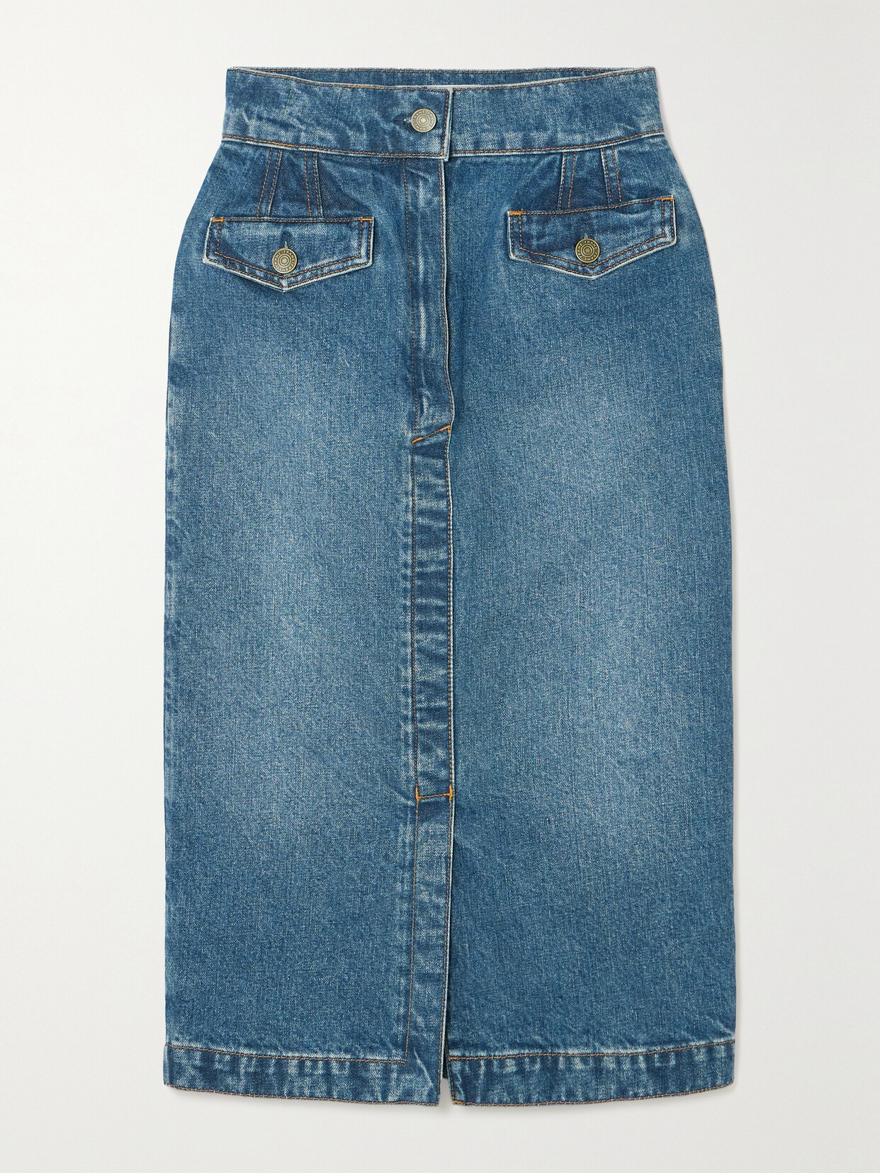 Frame Denim Skirt With Front Slits In Blue