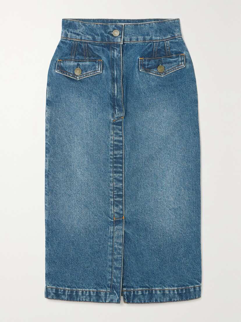 Frame + Net Sustain Denim Midi Skirt