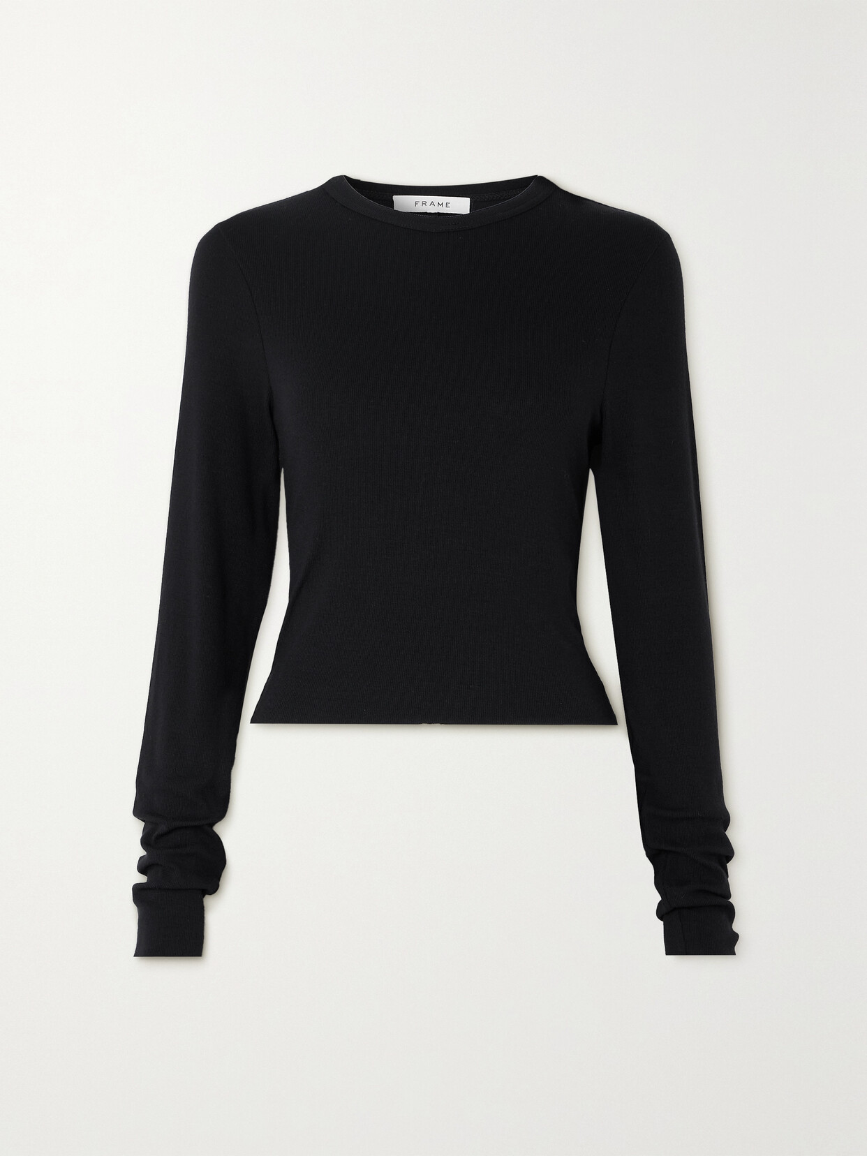 Frame Ribbed Stretch-modal Top In Black
