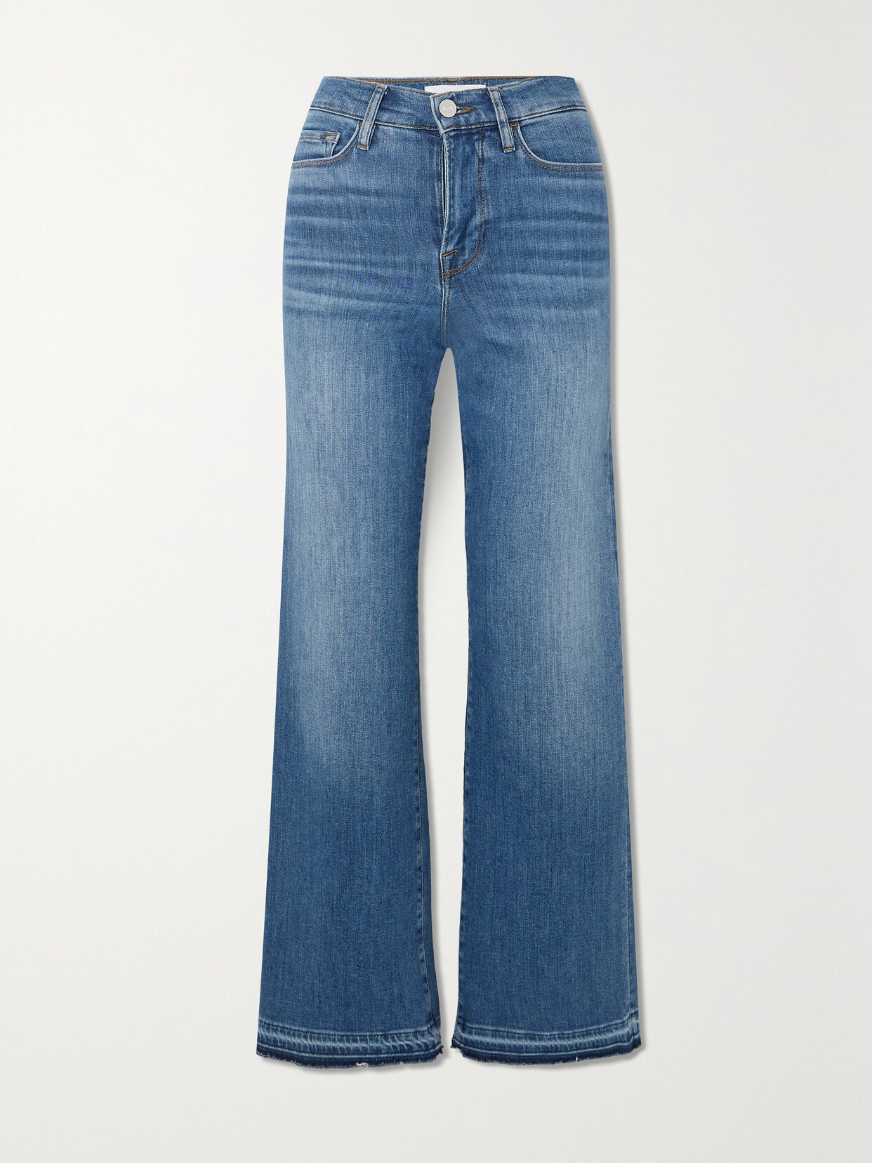 FRAME - Le Slim Palazzo Frayed High-rise Wide-leg Jeans - Blue