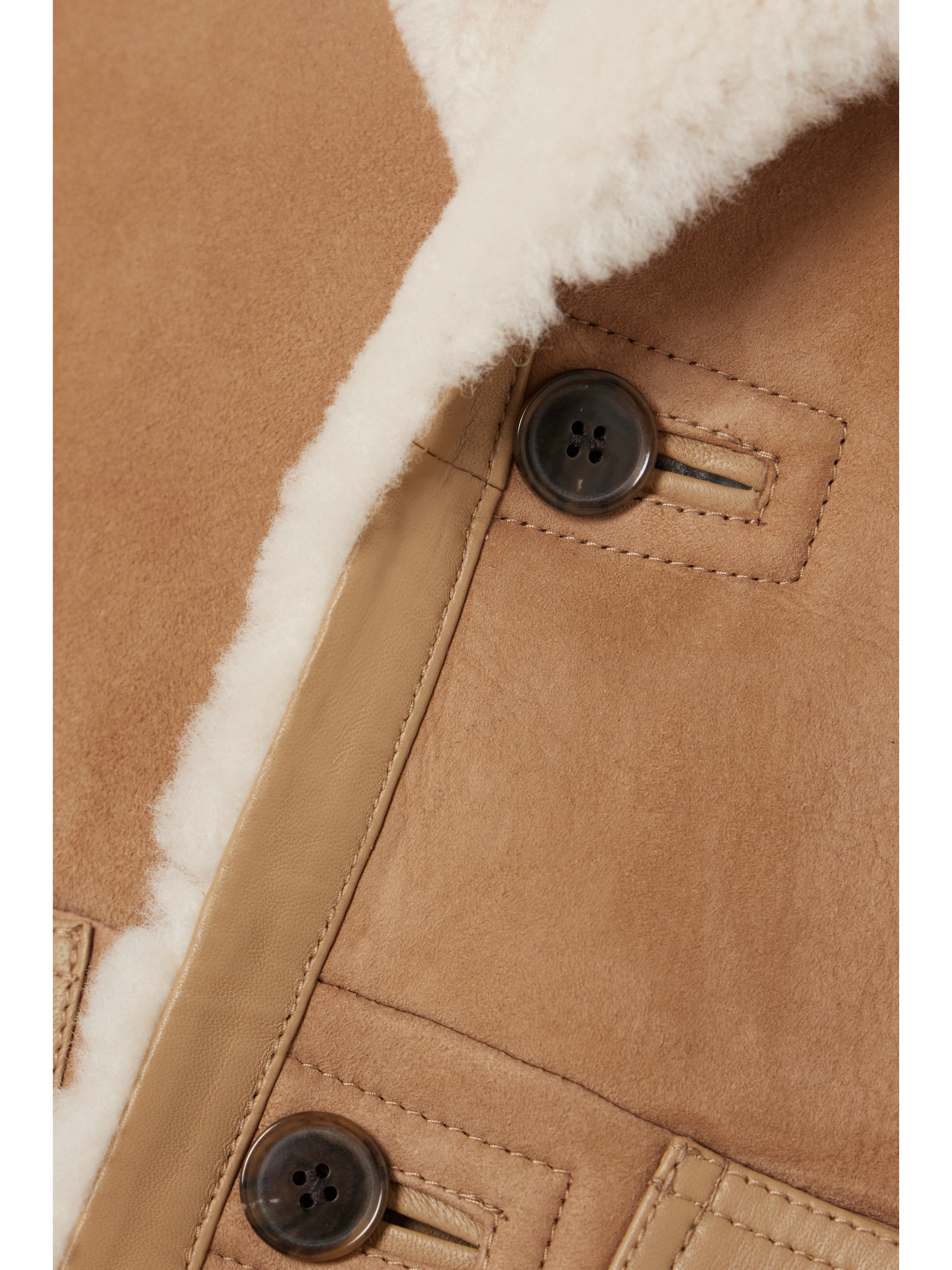 FRAME Belted leather-trimmed shearling jacket