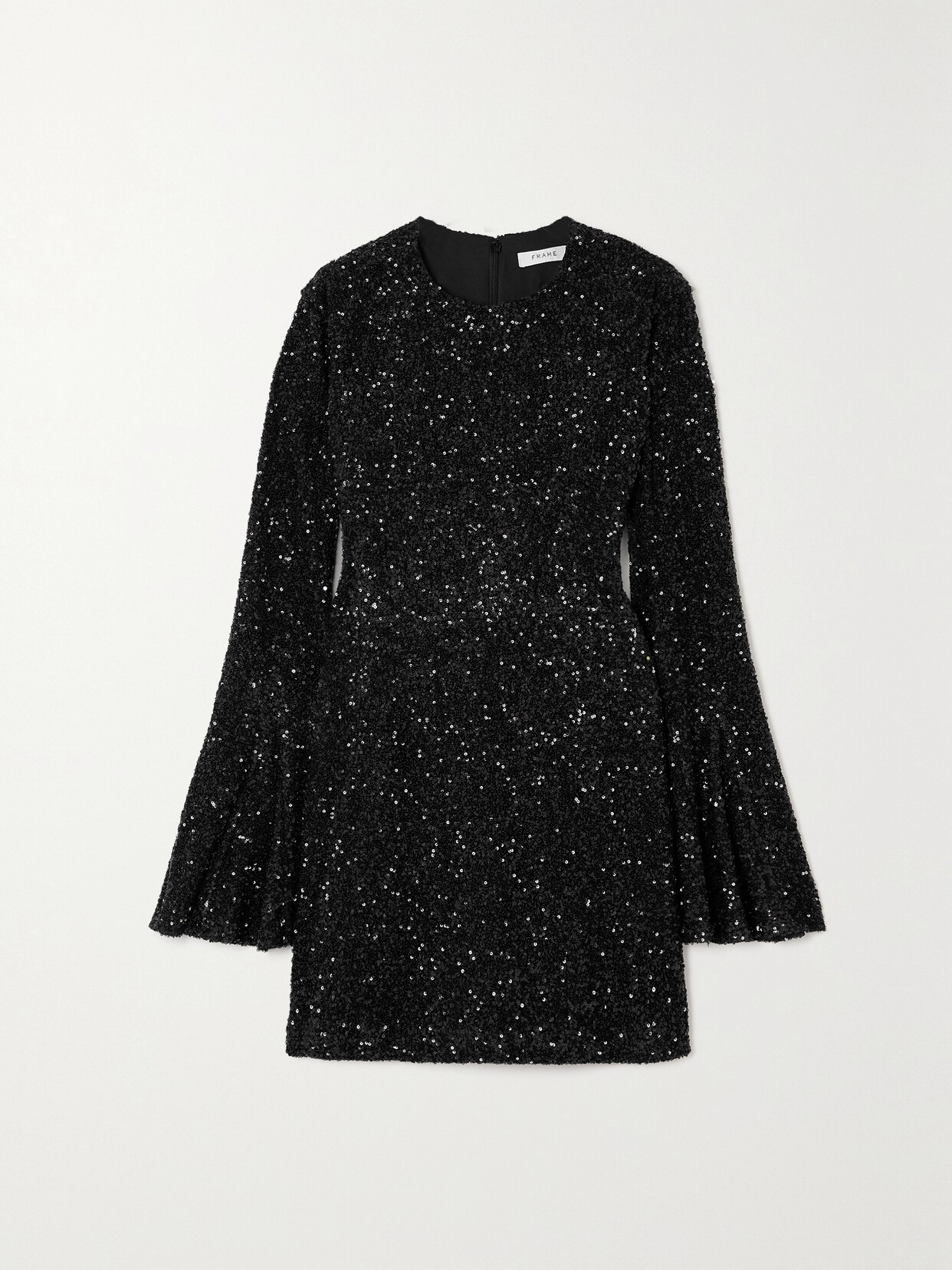 Shop Frame Sequined Crepe Mini Dress In Black