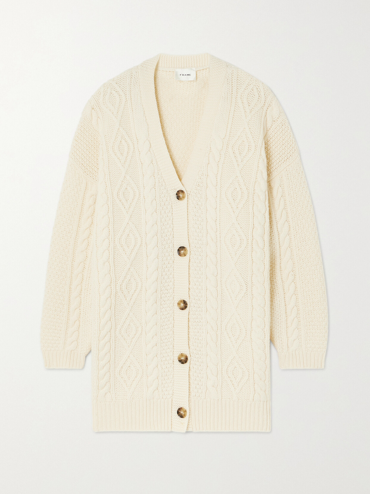 Frame Oversized Cable-knit Merino Wool Cardigan In Cream