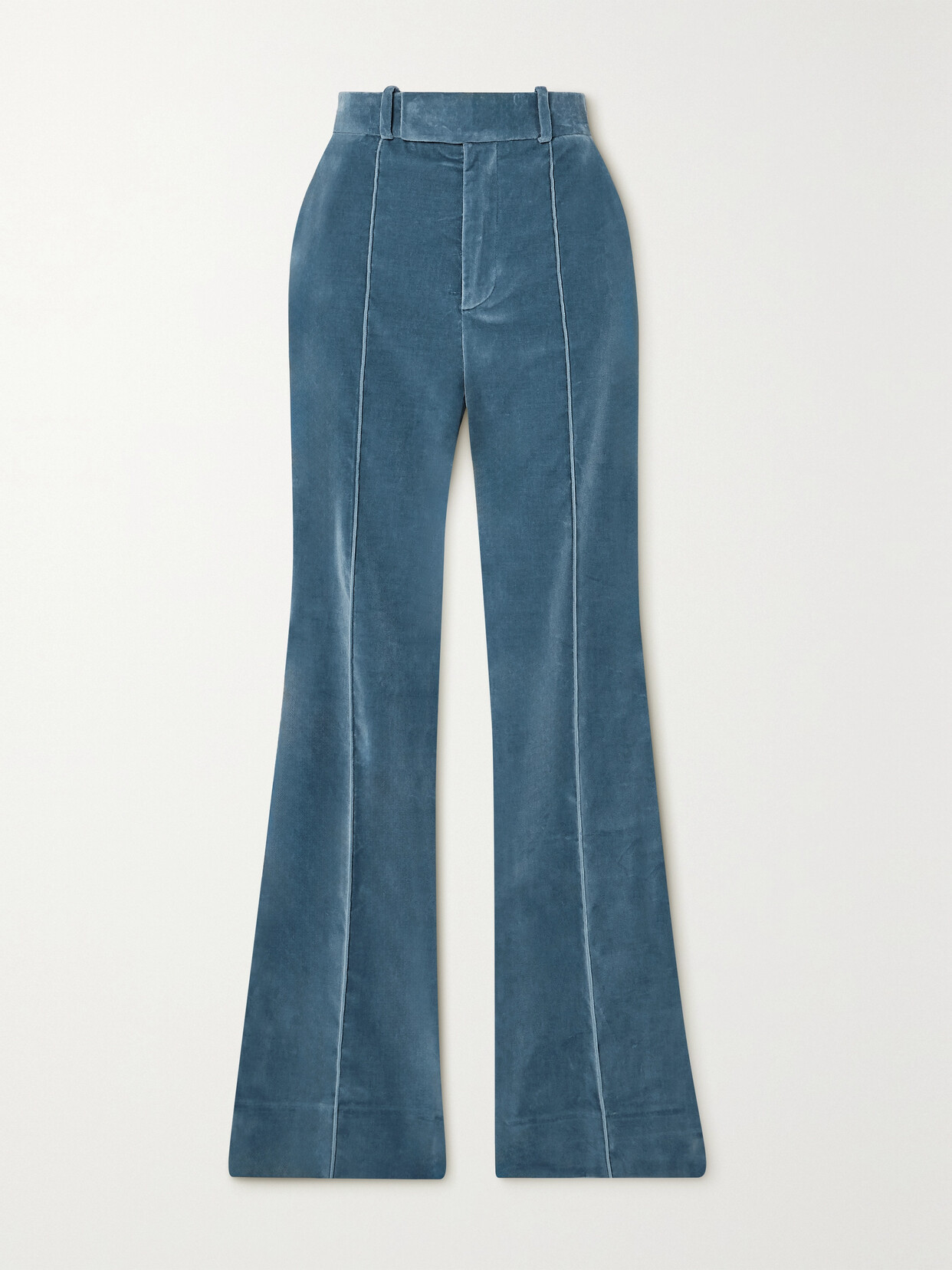 Frame The Slim Stacked Cotton-blend Velvet Straight-leg Pants In Blue