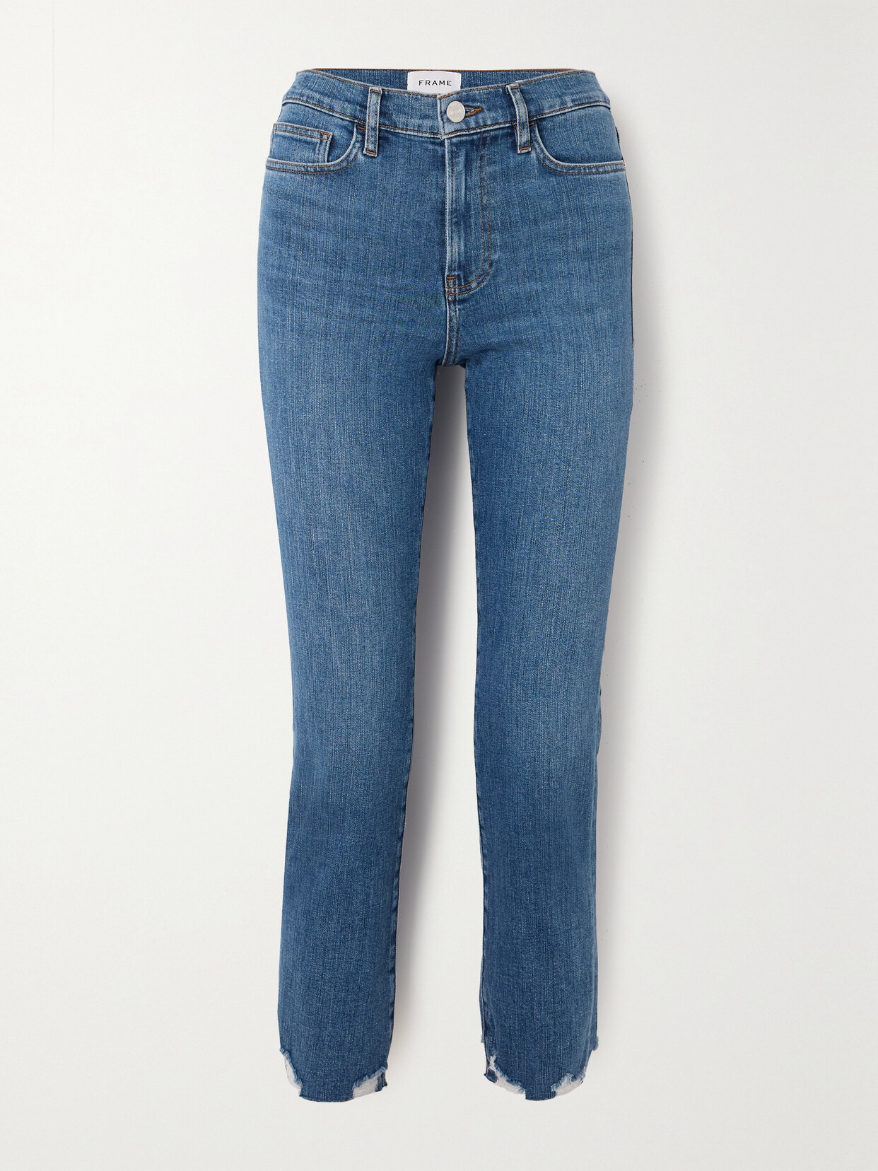 FRAME Le High Straight Frayed Cropped High-rise Straight-leg Jeans - Blue