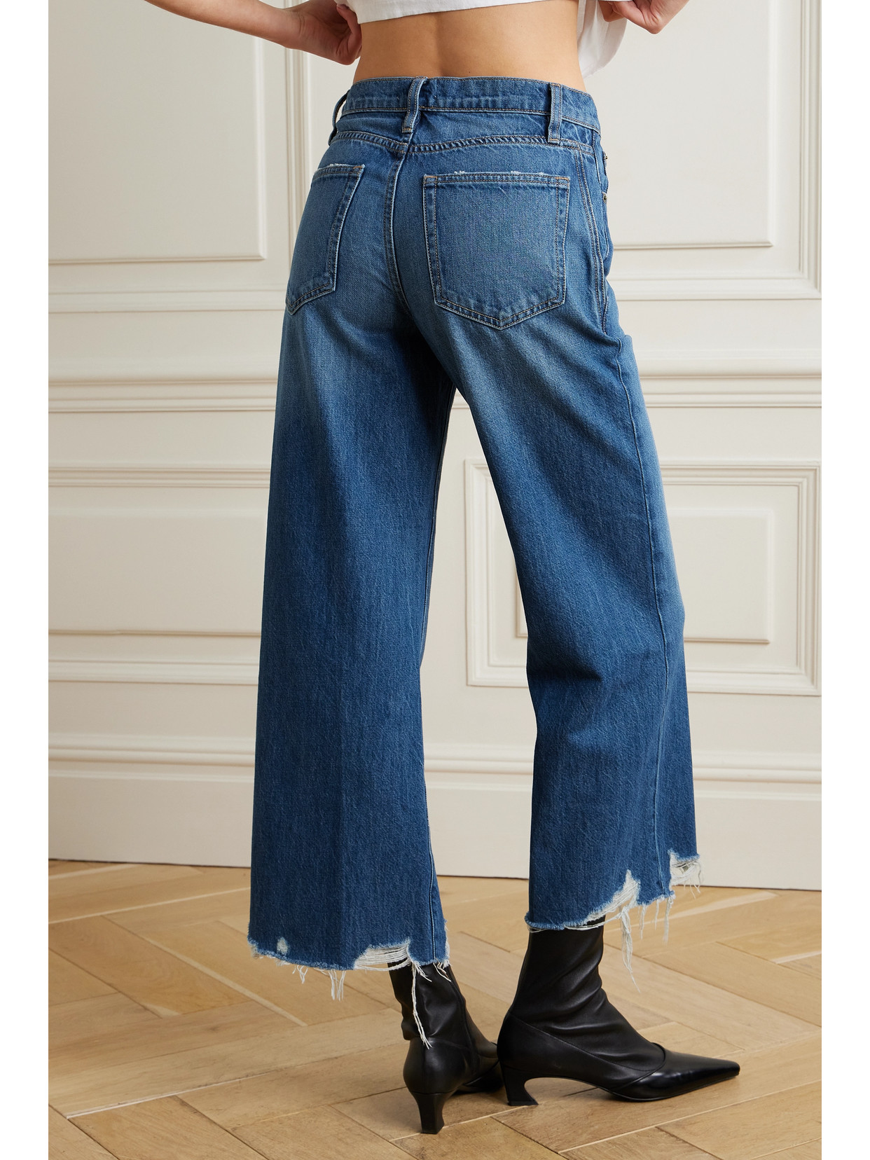 Frame + Net Sustain The Relaxed Straight Cropped Frayed High-rise Straight-leg Jeans In Blue
