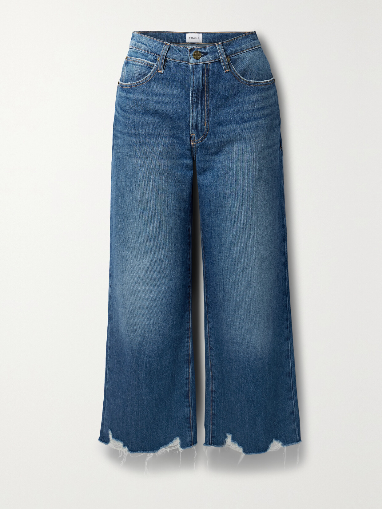 Frame + Net Sustain The Relaxed Straight Cropped Frayed High-rise Straight-leg Jeans In Blue