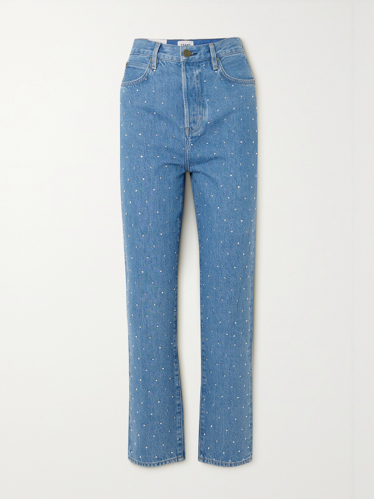 FRAME + Net Sustain Le Mec Crystal-embellished High-rise Slim-leg Jeans - Blue
