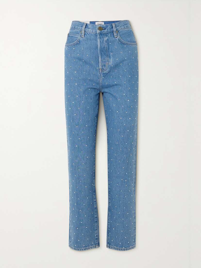 Frame + Net Sustain Le Mec Crystal-embellished High-rise Slim-leg Jeans