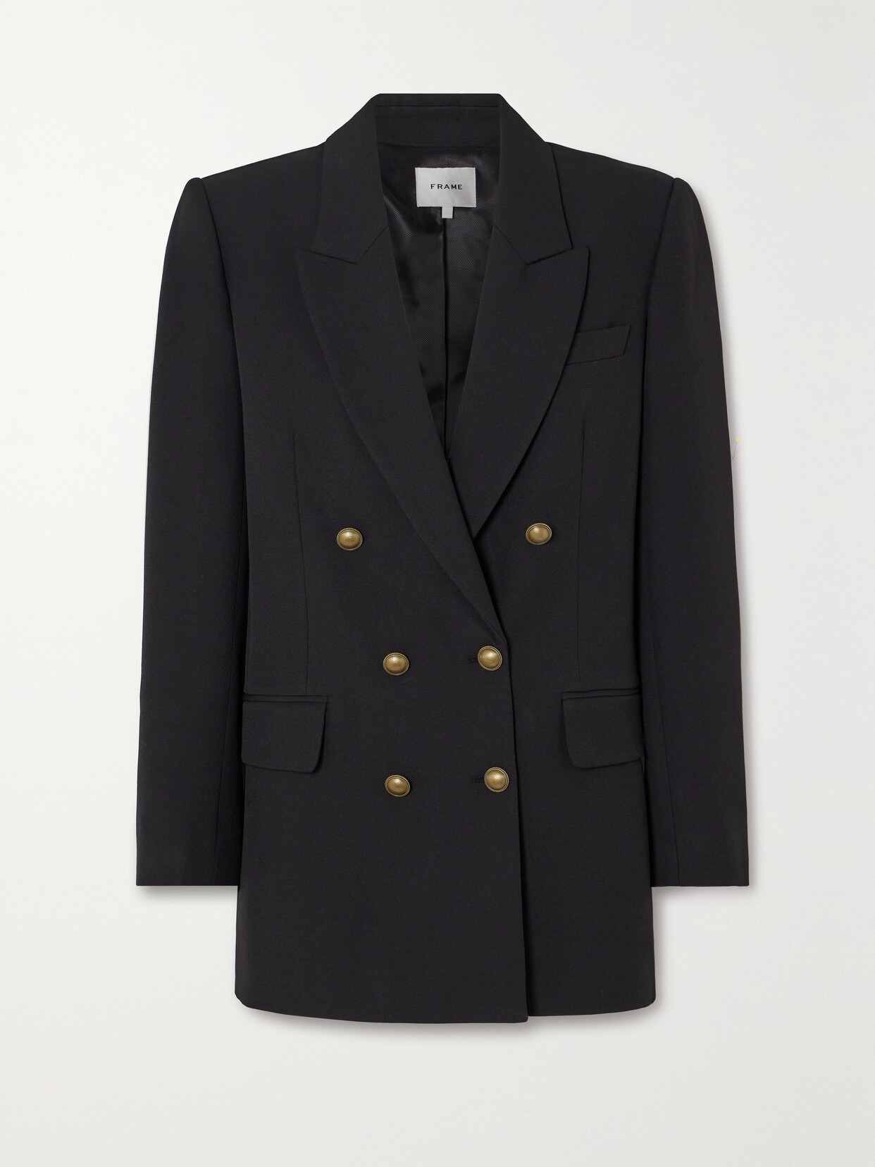 Frame Double-breasted Crepe Blazer In Black