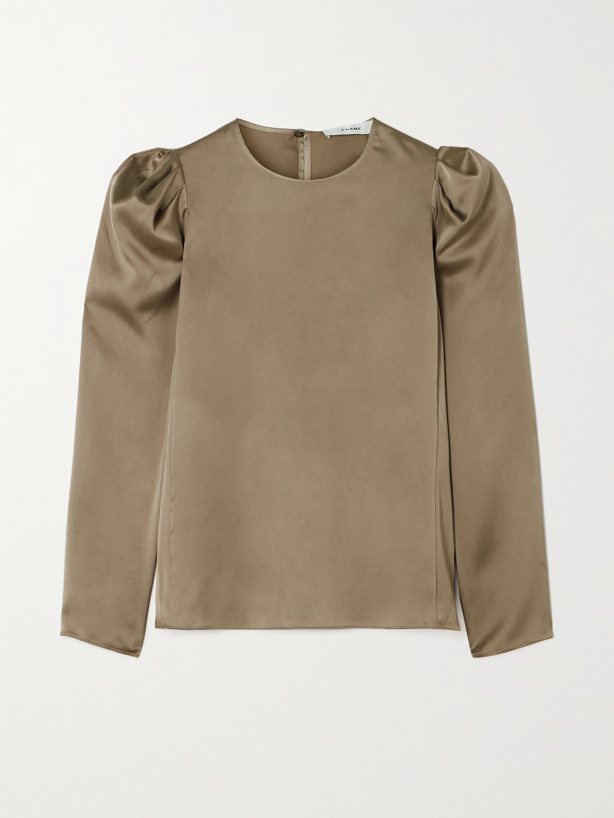 Frame Gathered Recycled-satin Blouse In Brown