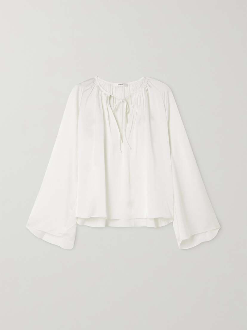 Frame Tie-detailed Gathered Recycled-satin Blouse