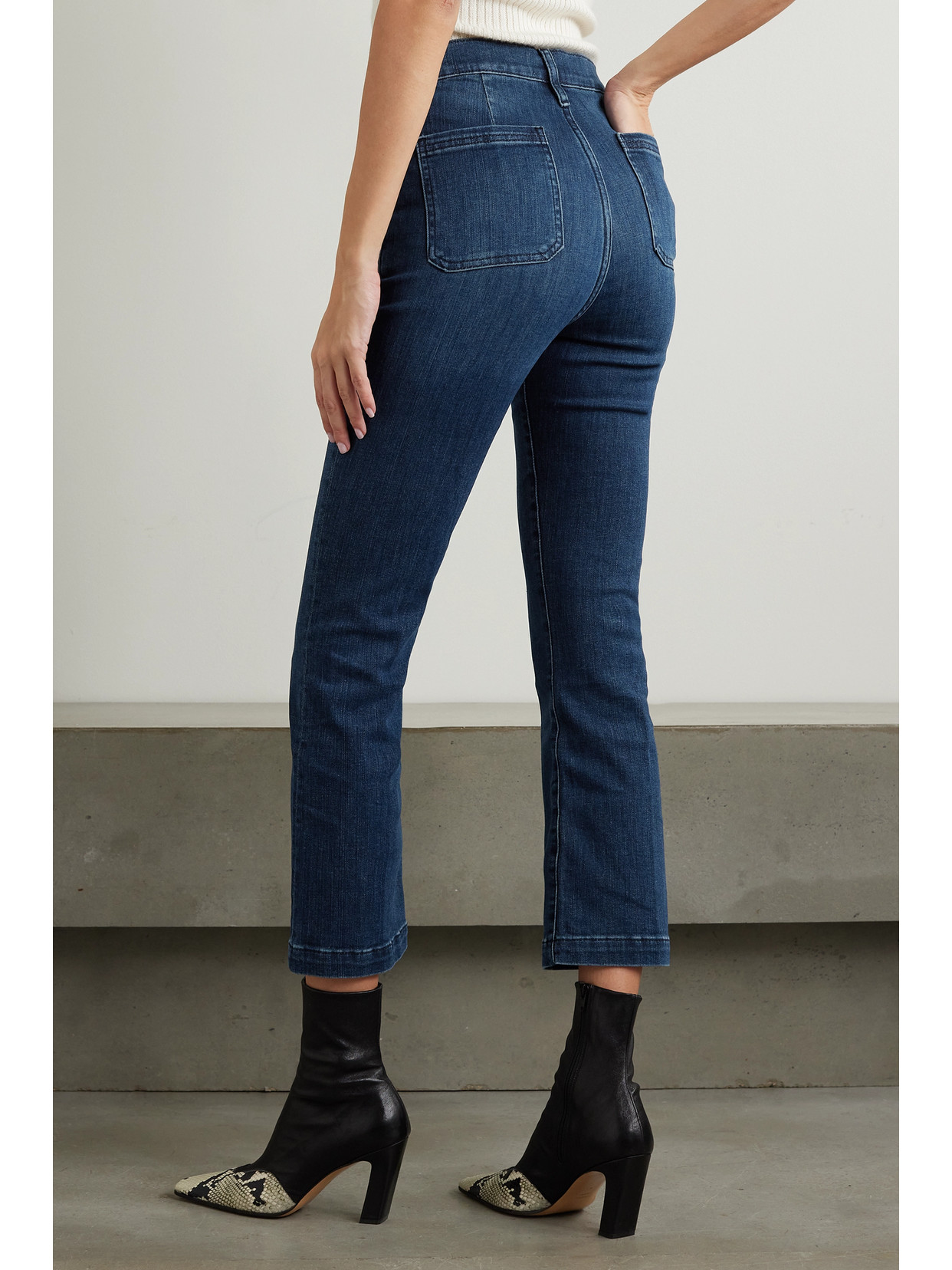 Shop Frame Le Bardot Cropped High-rise Flared Jeans In Blue