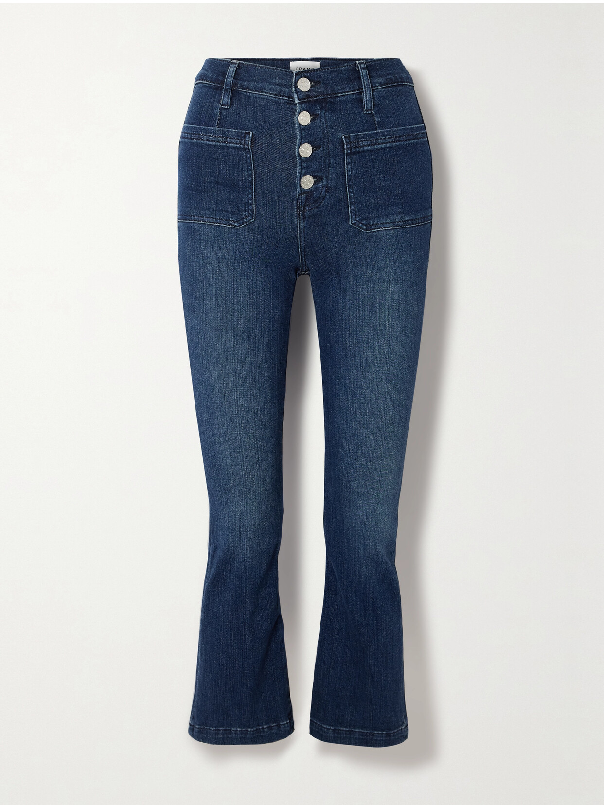 Frame Le Bardot Cropped High-rise Flared Jeans In Blue