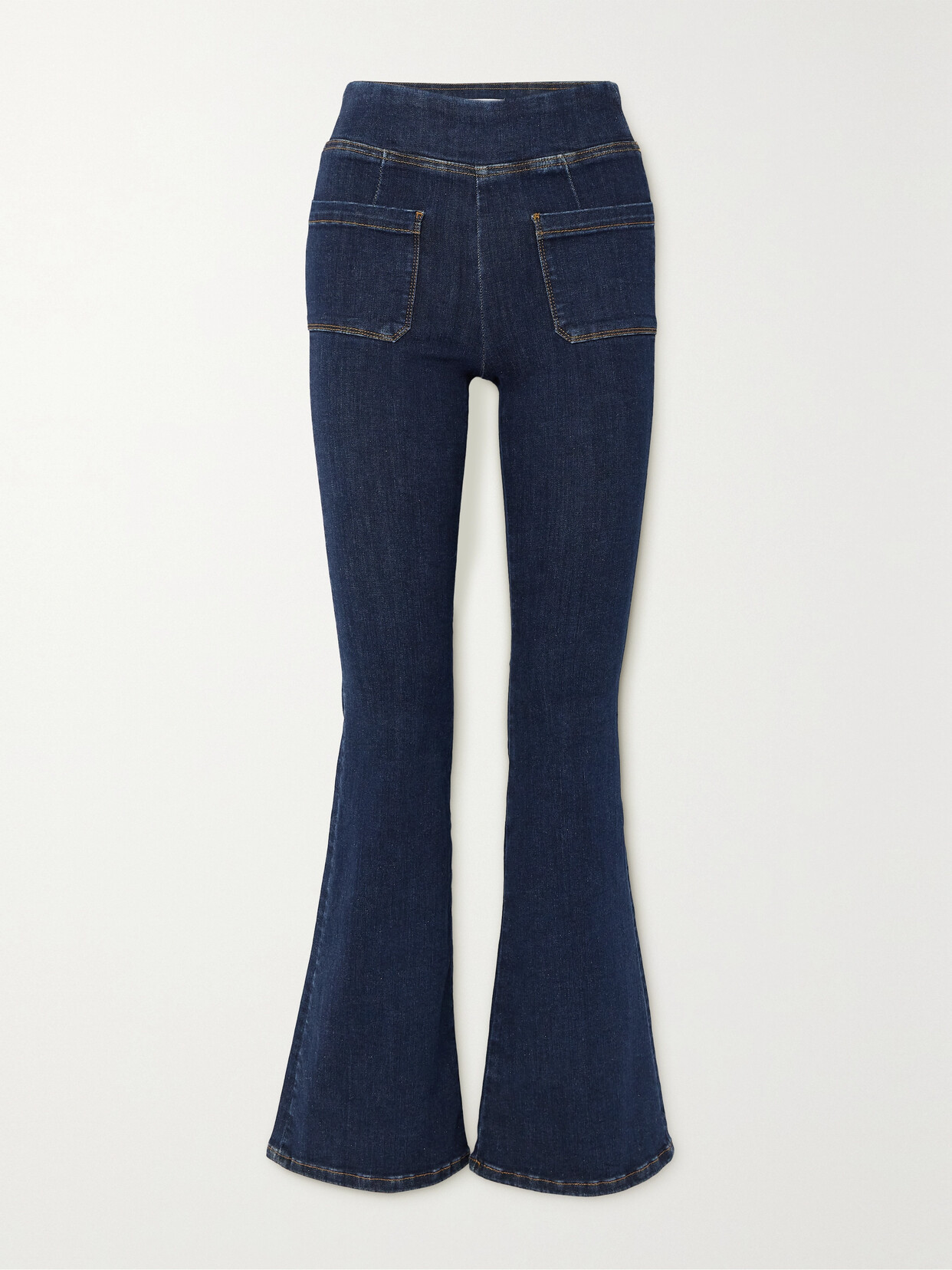 Shop Frame + Net Sustain The Bardot Jetset High-rise Flared Organic Jeans In Blue