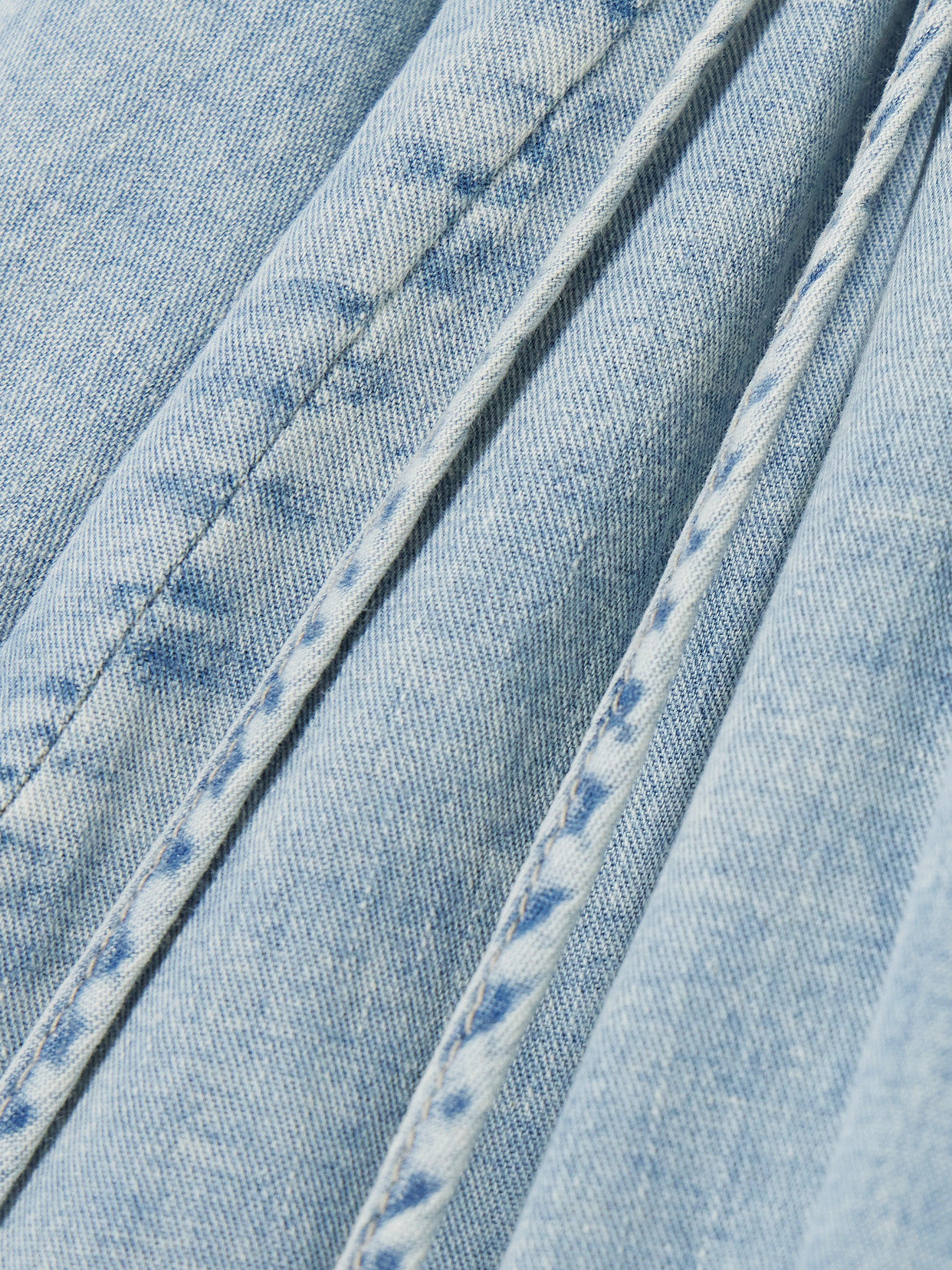 Gathered Cotton And Linen-Blend Chambray Blouse