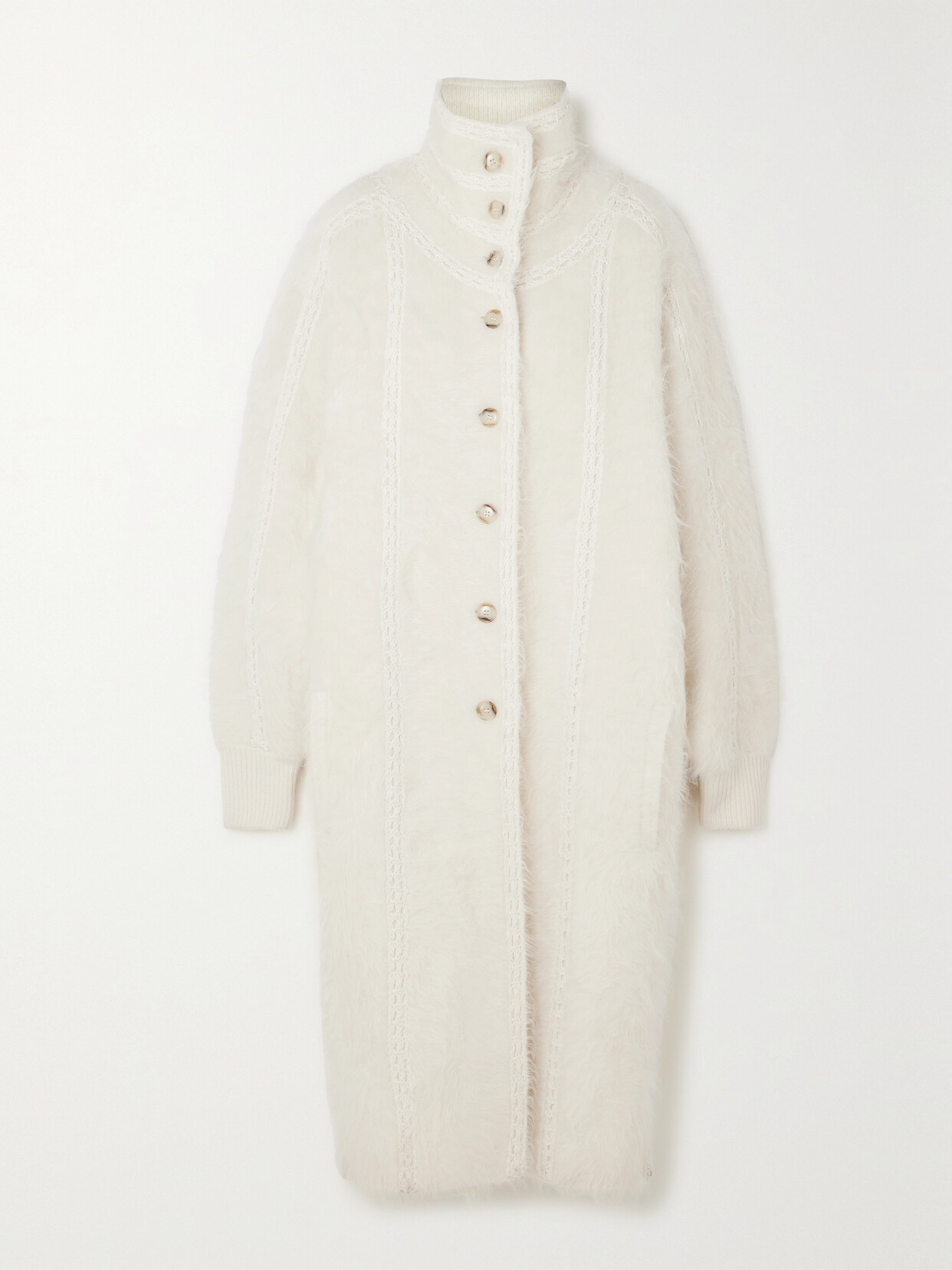 FRAME Crochet-trimmed Knitted Coat - Cream