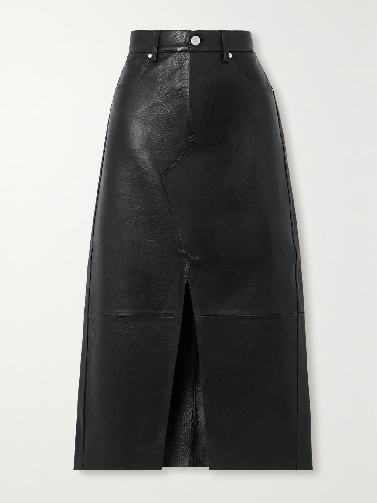 FRAME - Leather Midi Skirt - Black