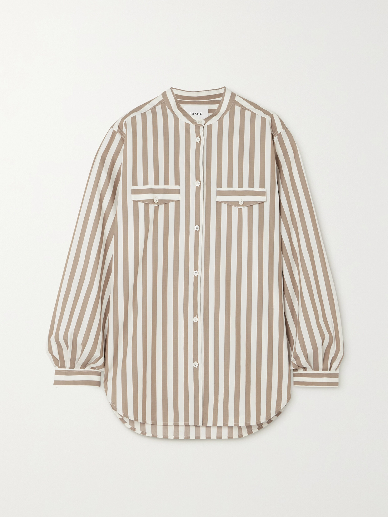 Shop Frame Femme Striped Cotton-poplin Shirt In Brown