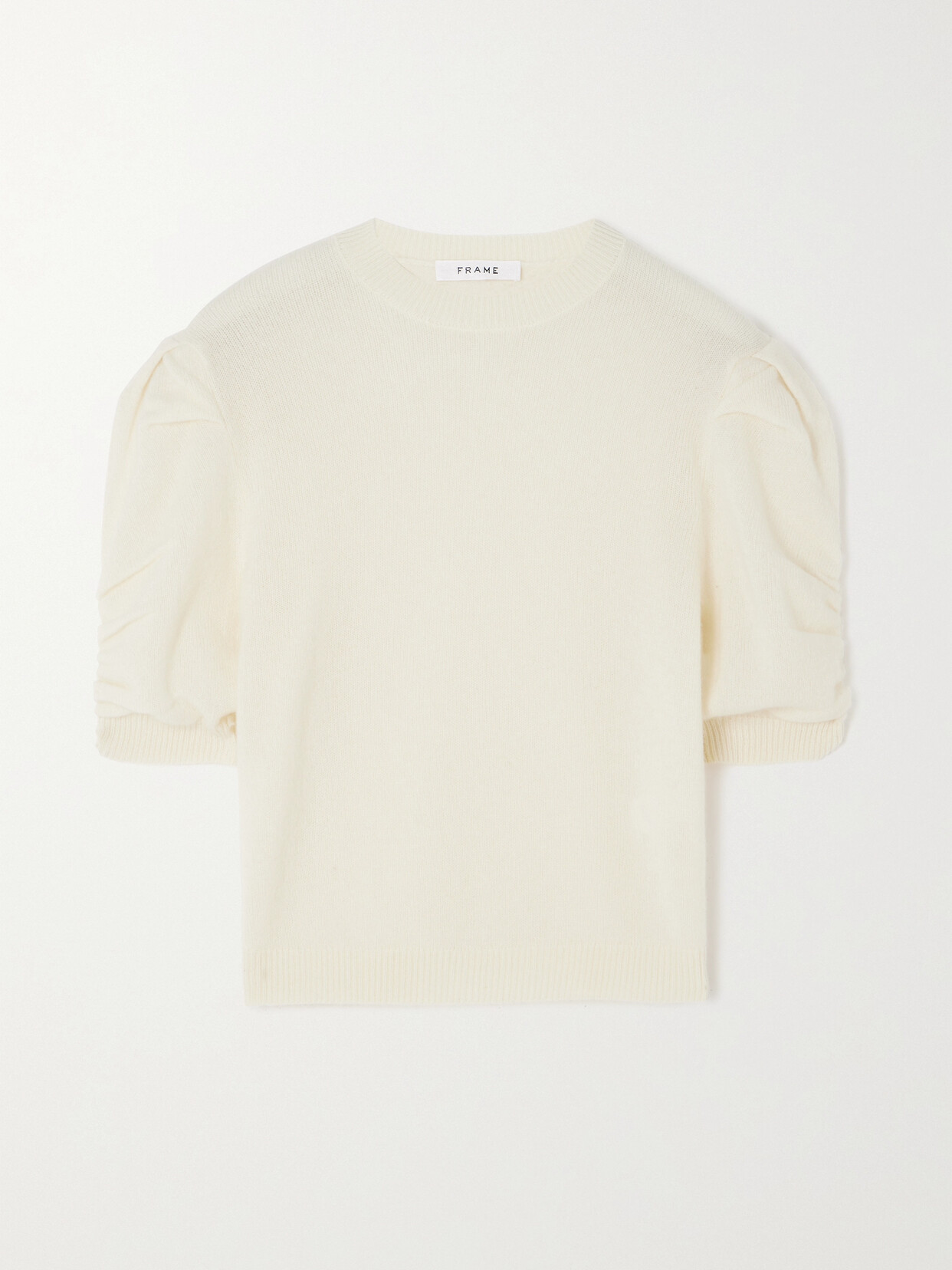 Frame Ruched Recycled Cashmere And Wool-blend Sweater In Cream