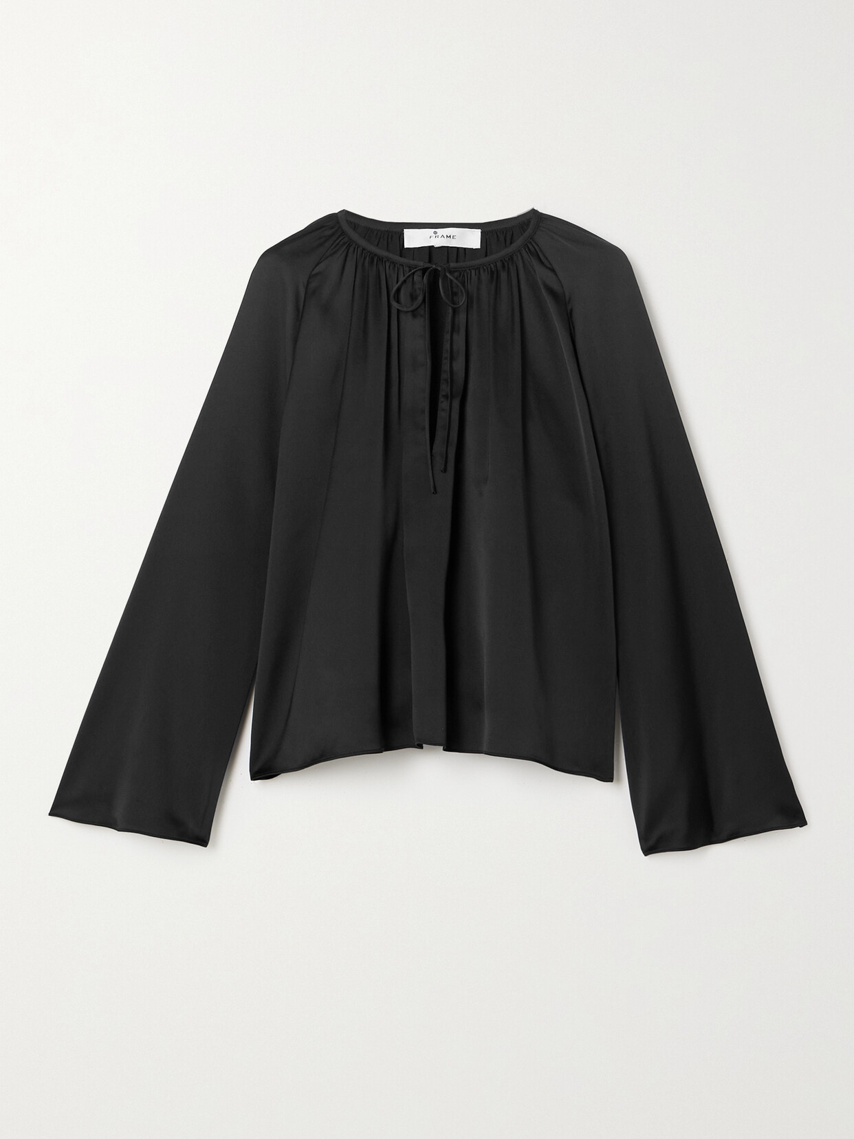 Frame Gathered Silk Blouse In Black