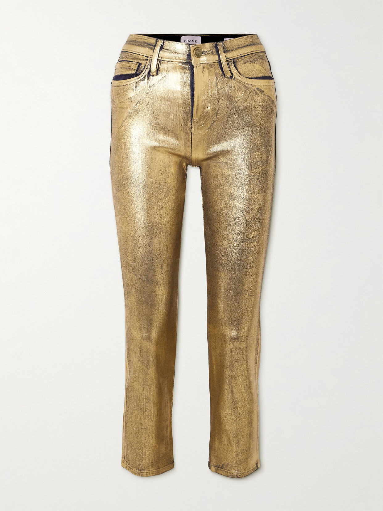 Frame Le High Straight Metallic Cropped High-rise Straight-leg Jeans In Gold