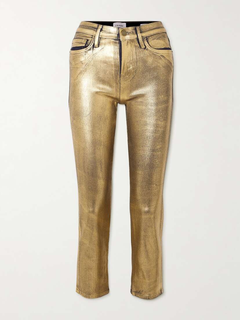 Frame Le High Straight Metallic Cropped High-rise Straight-leg Jeans