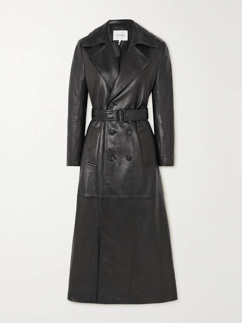 Frame Sleek Belted Leather Trench Coat