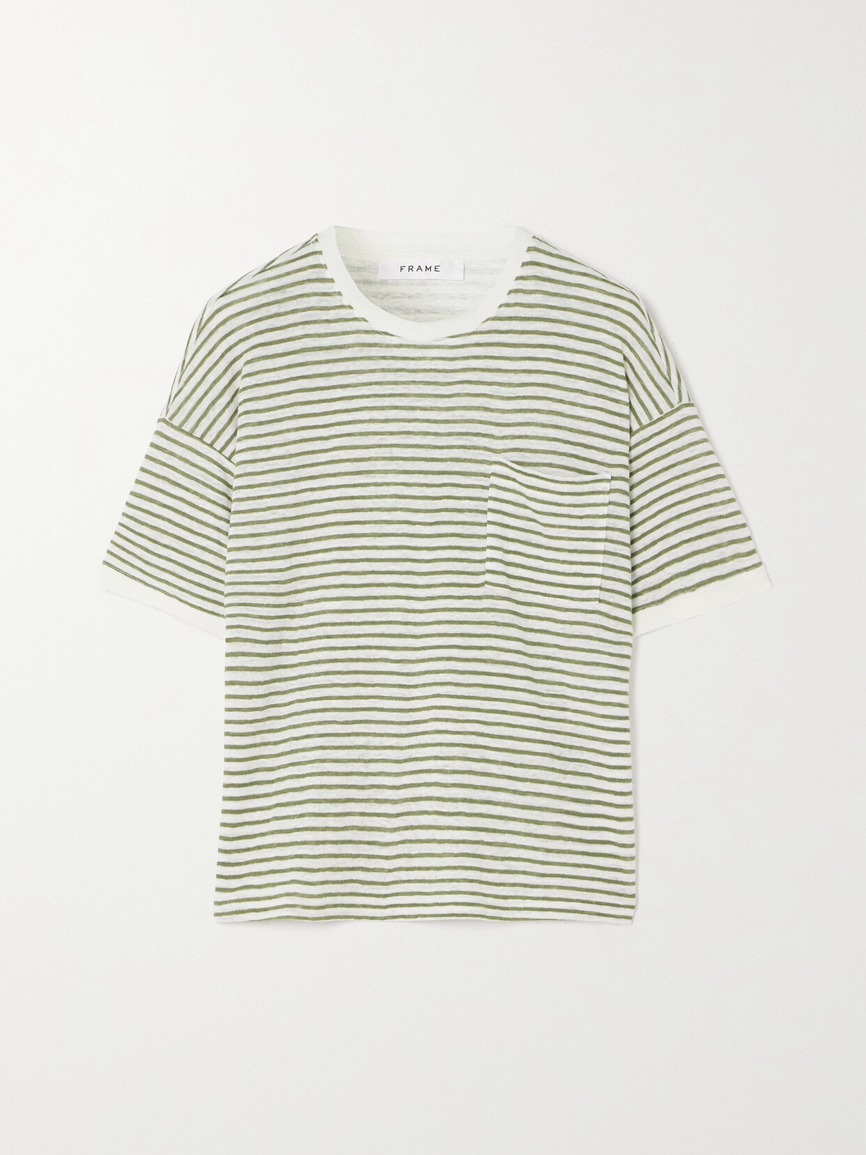 Frame + Net Sustain Striped Organic Linen-jersey T-shirt In Green