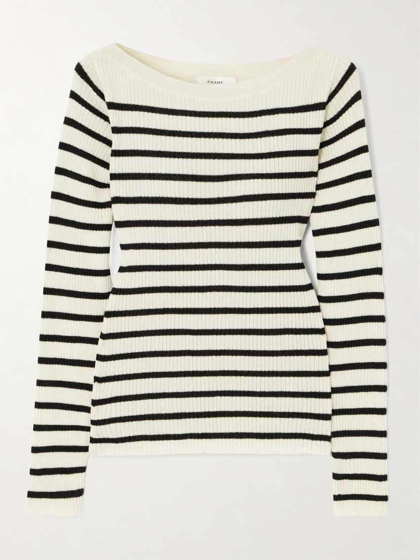 Frame Striped Ribbed Wool, Cashmere And Silk-blend Sweater - x large
