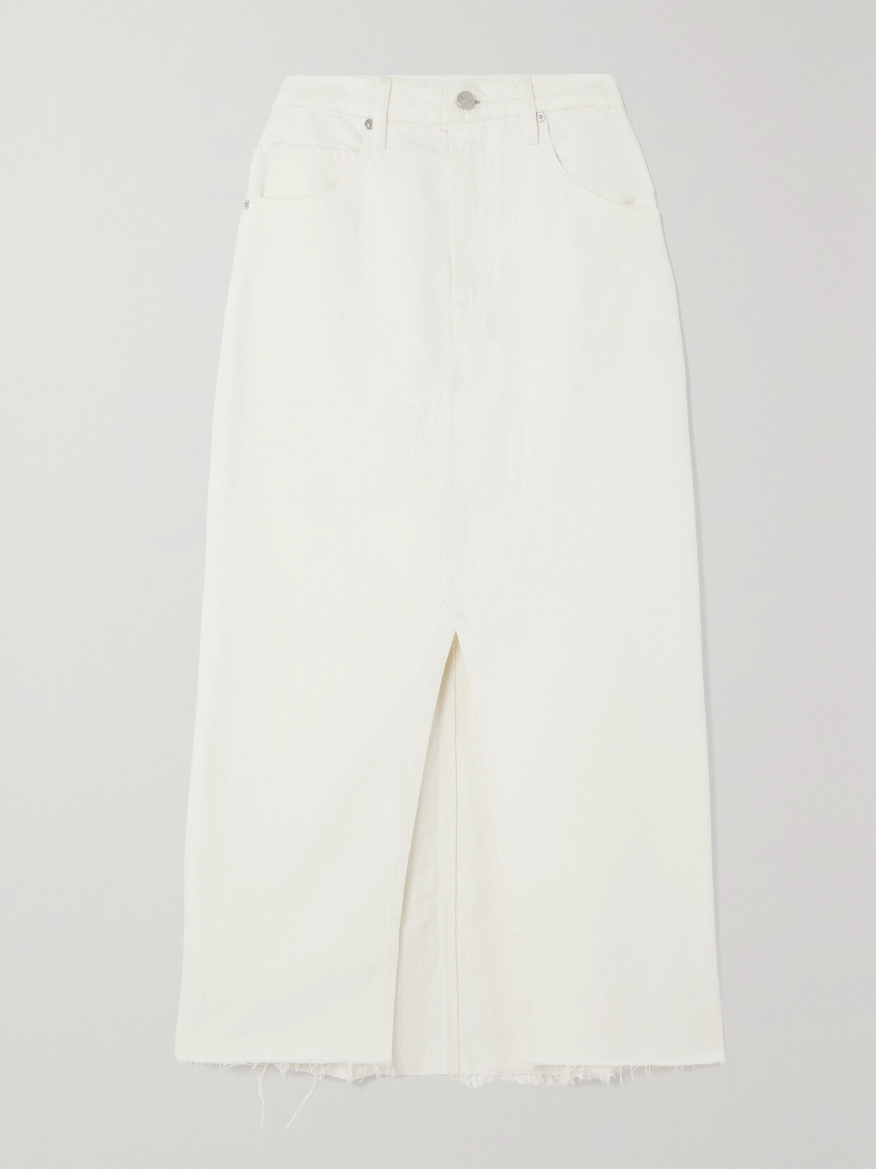 FRAME - Frayed Denim Midi Skirt - Ecru